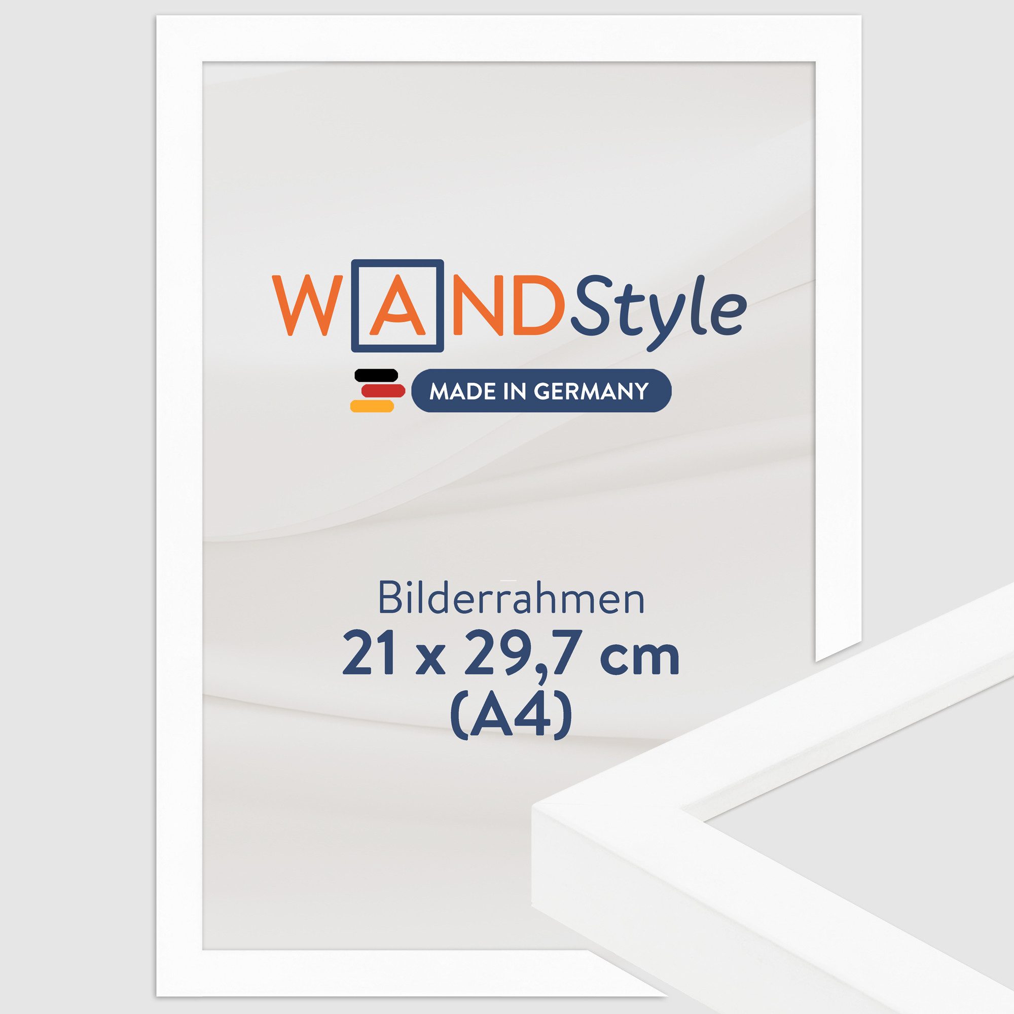 WANDStyle Bilderrahmen H950, Weißer Bilderrahmen A4 Holz, Moderner Fotorahmen Weiß 21x30 cm