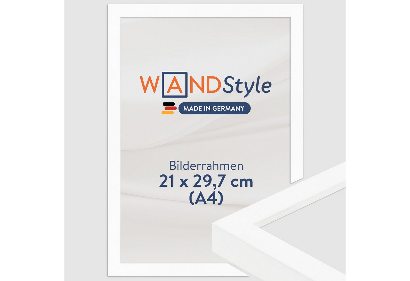 WANDStyle Bilderrahmen H950, Weißer Bilderrahmen A4 Holz, Moderner Fotorahmen Weiß 21x30 cm