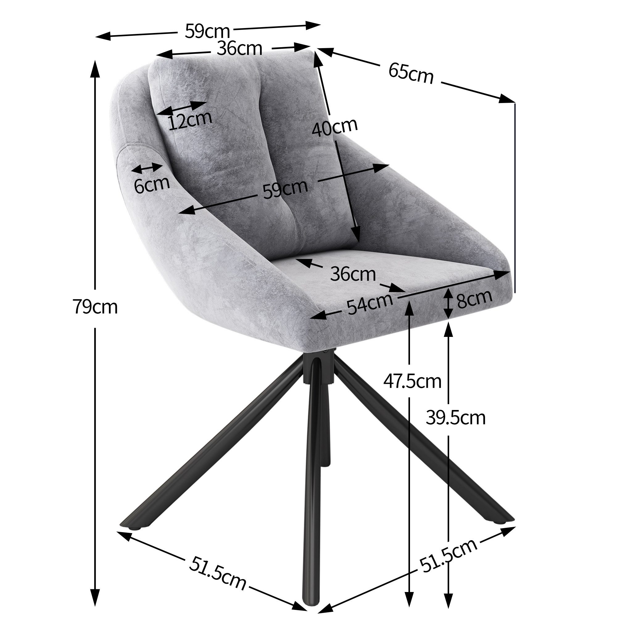 HAUSS SPOLE Esszimmerstuhl 2er Set drehbarer Esszimmerstuhl, ergonomisches Design Samt Grau (Polsterstuhl, 2 St), drehbarer Esszimmerstuhl aus atmungsaktiver Samtstoff