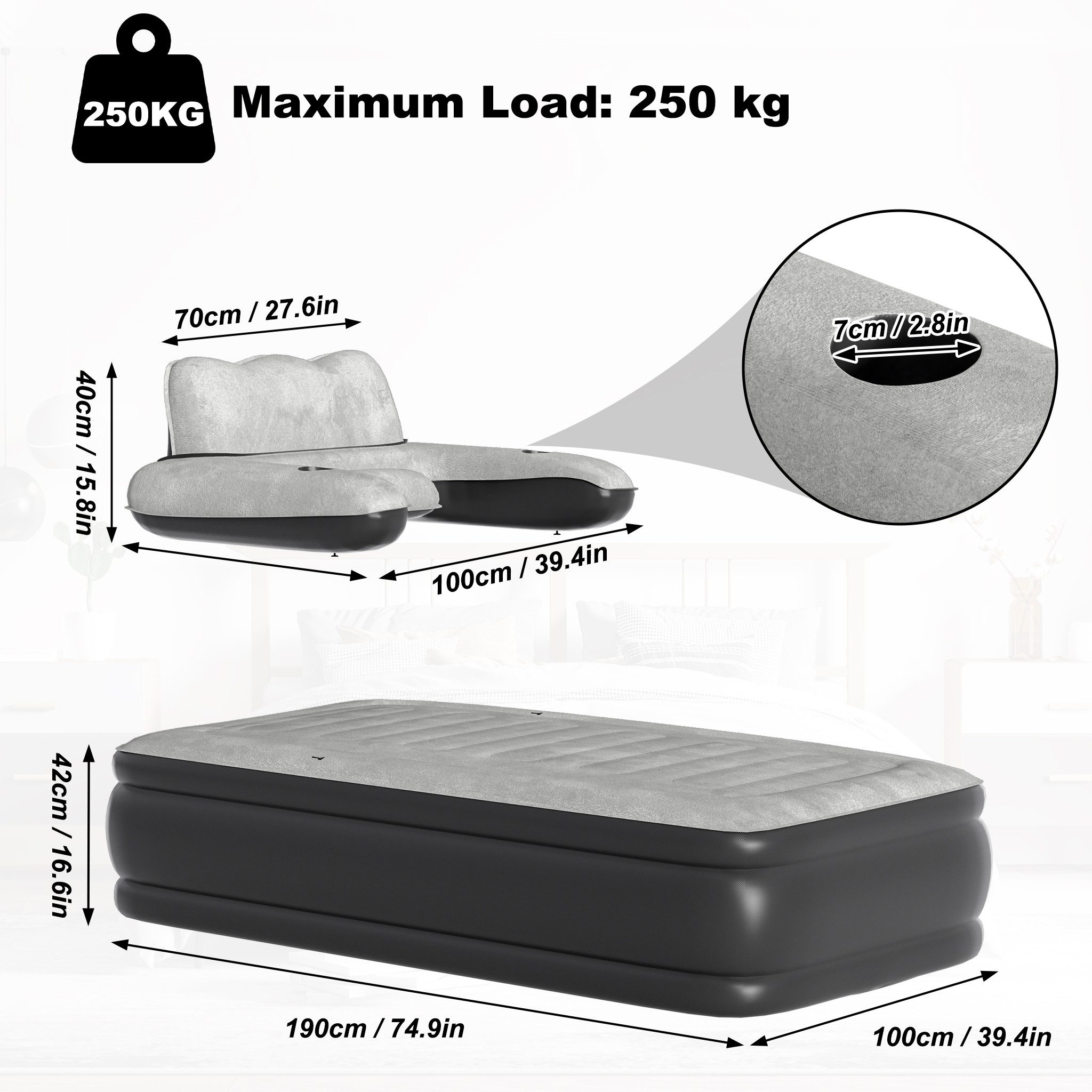 FIVMEN Luftbett Luftmatratze Flocked Selbstaufblasend mit Elektrischer Pumpe, Luftmatratze Luftbett Premium Gästebett Aufblasbare Matratze