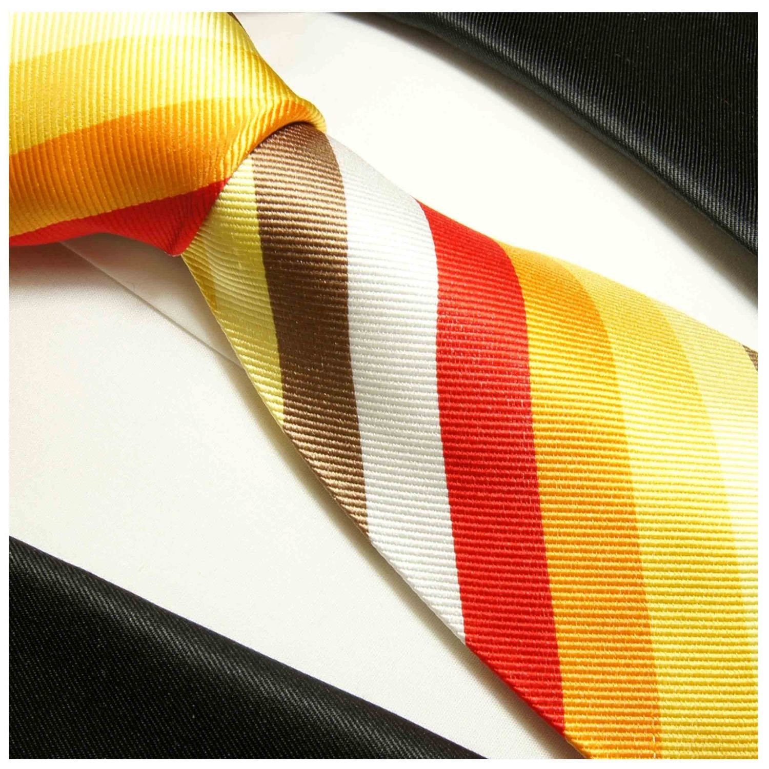 Herren Krawatten Paul Malone Krawatte Designer Seidenkrawatte Herren Schlips modern gestreift 100% Seide Schmal (6cm), rot gold 