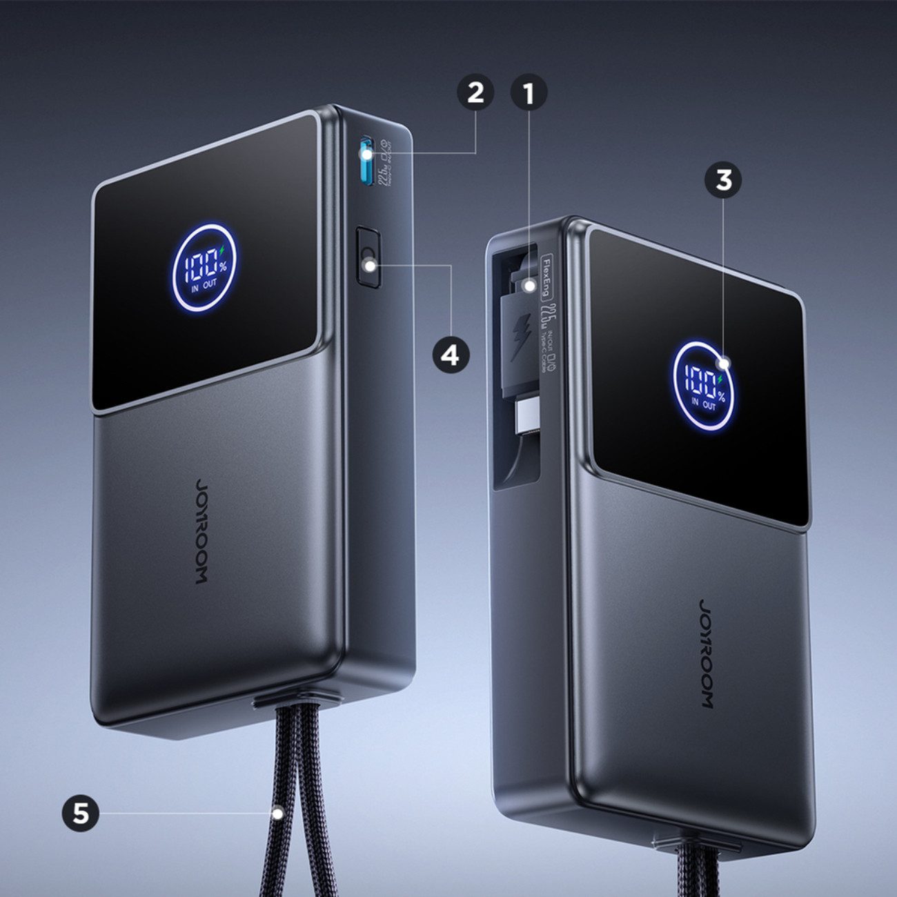 JOYROOM JR-PR1 Powerbank 10000 mAh (5, 9, 12 V), Powerbank 10000 mAh mit integriertem USB-C-Kabel, 22,5 W