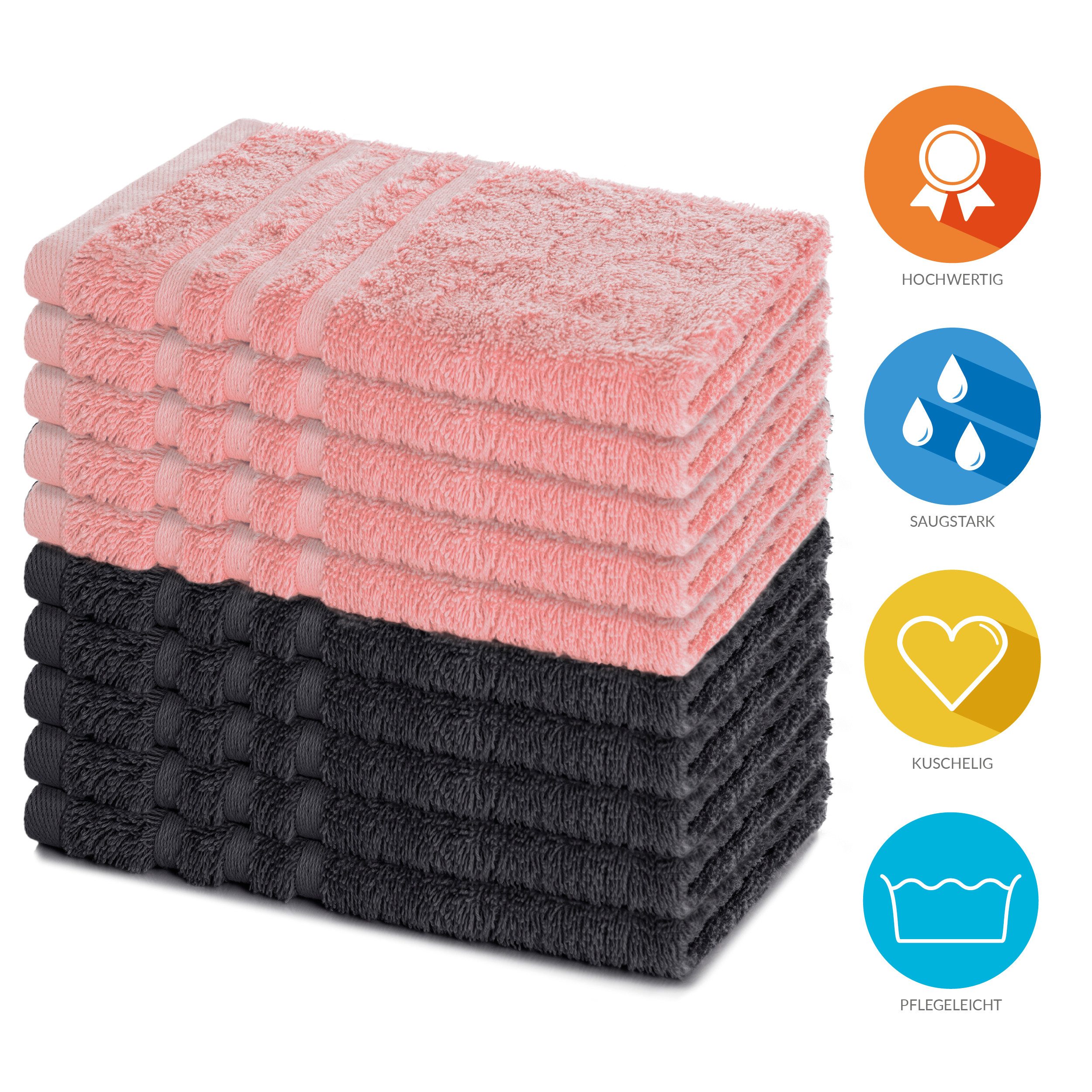 Lavea Gästehandtücher 30x50 cm, 10er Set Gästehandtuch, Elena-Frottee Handtuch, Gästetuch, (Set, 10-St), 500 g/m² Frottier, weich & saugstark, pflegeleicht