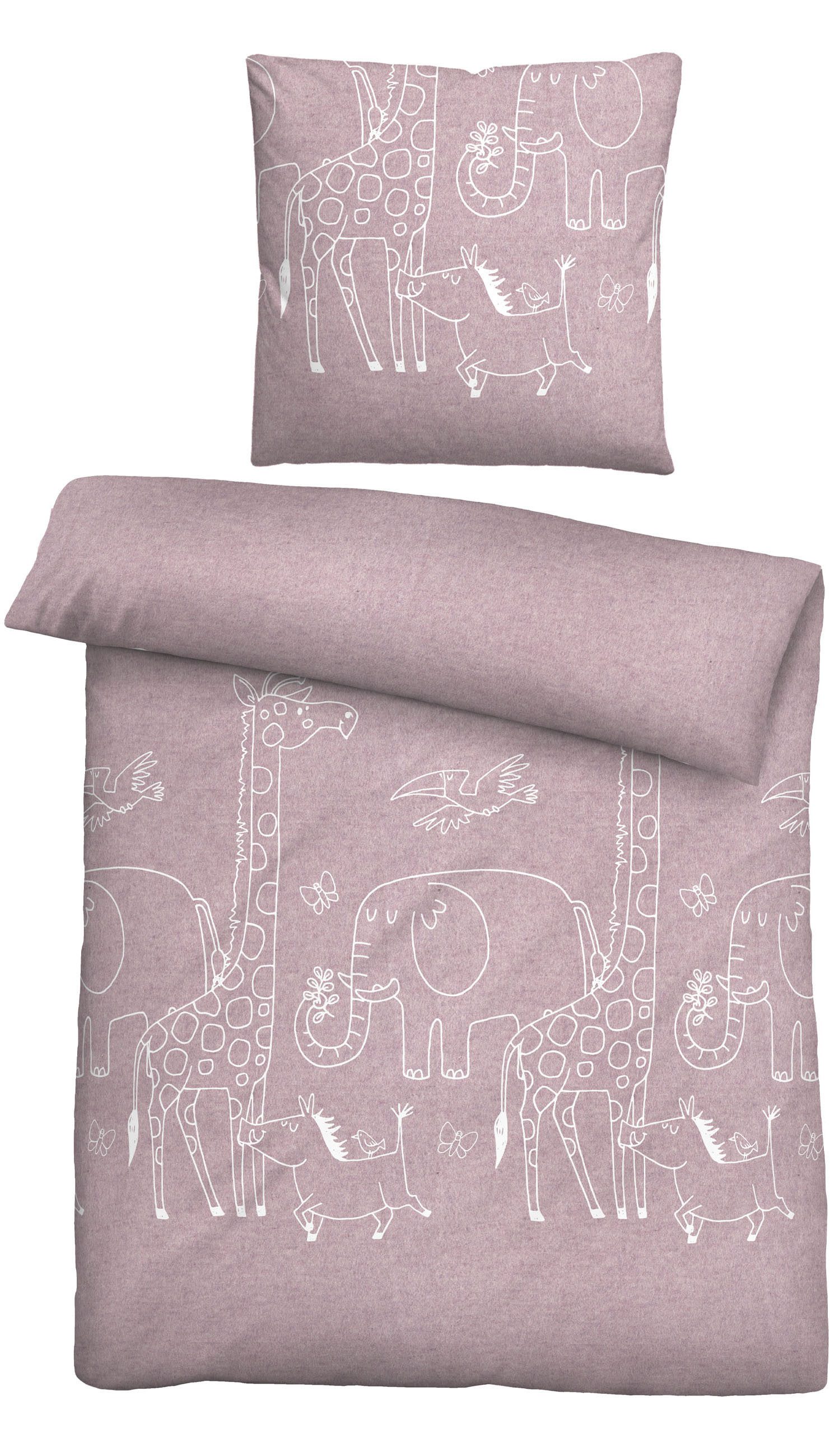 Biberna Kinderbettwäsche 0840520 Safari, Tiere Afrika, Flanell, 2 teilig, kuschelig warm, samtweich, Melange, 100% Baumwolle, made in Germany – Bild 3 von 5