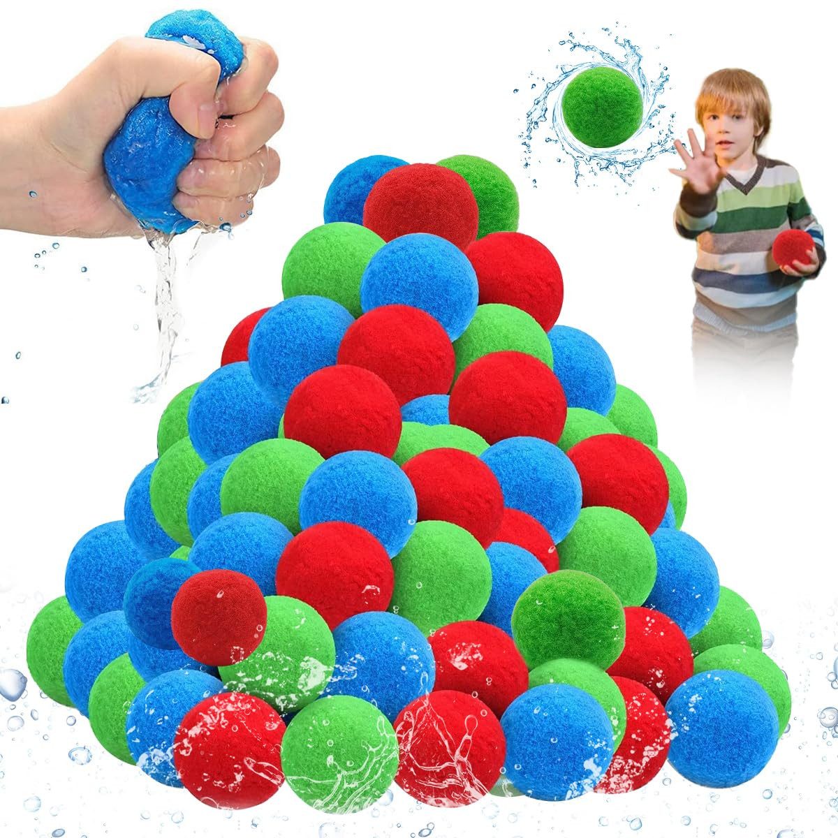 CLTYQ Wasserball Wiederverwendbare Wasserbomben Bälle aus Plüsch für Sommerparty, für Sommer im Freien Strandparty, Wasserspielzeug Kinder 50 Stück