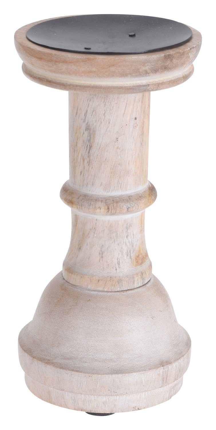 Kerzenständer FENJA, H 20 cm, Mangoholz massiv, Wischoptik, (1 St), Beige, Ø 10 cm, geeignet für Stumpenkerzen