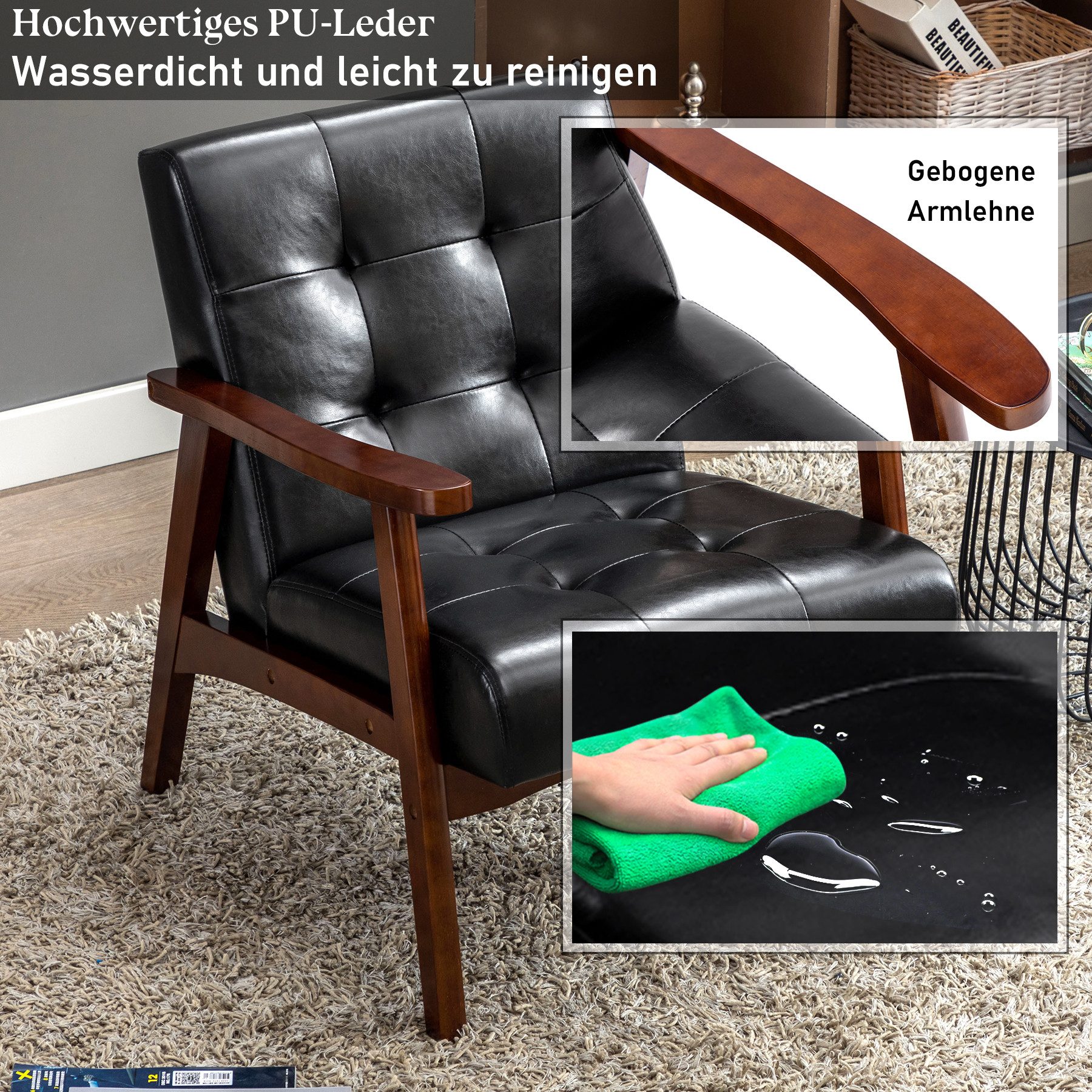 HomeMiYN Loungesessel Retro Holzsessel Loungesessel Polsterstuhl günstig online kaufen