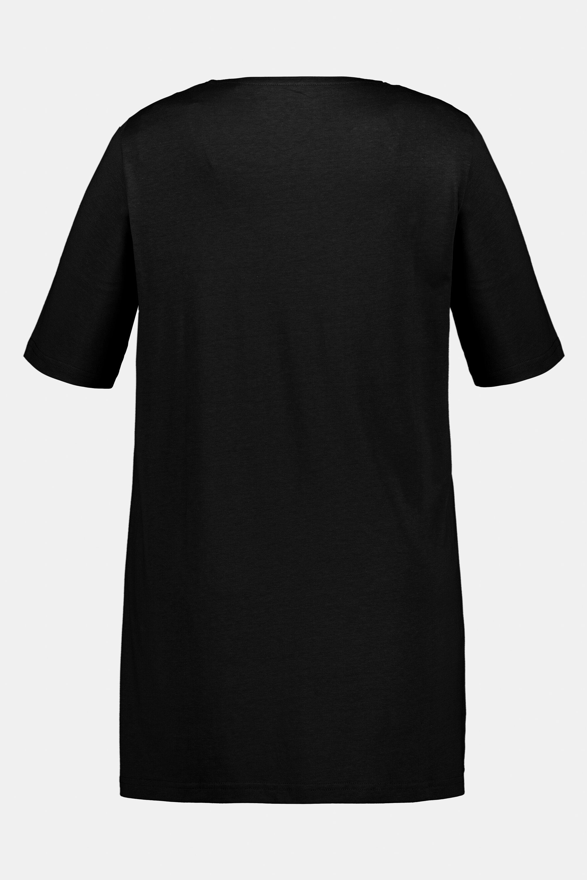 schwarz Ulla Rundhals Halbarm A-Linie Modal Zierfalten T-Shirt Popken Rundhalsshirt