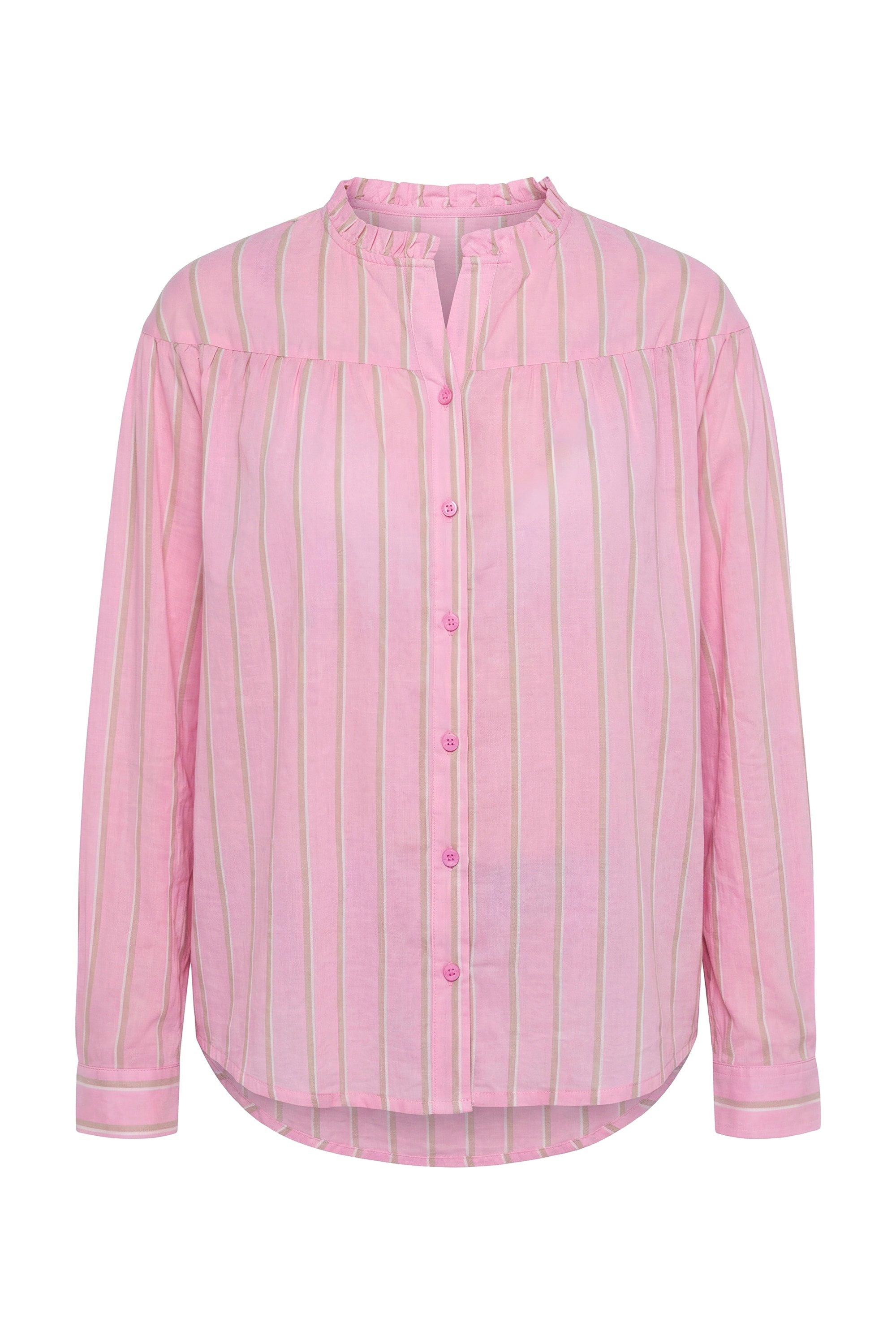Ulla Popken Longbluse Bluse Streifen A-Linie Volant-Ausschnitt Langarm