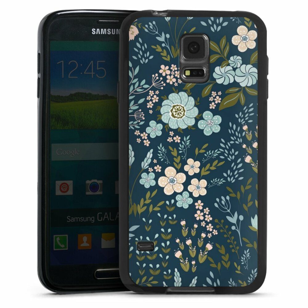 DeinDesign Handyhülle Blumen Muster Blau Floral Autumn 4, Samsung Galaxy S5 Silikon Hülle Bumper Case Handy Schutzhülle