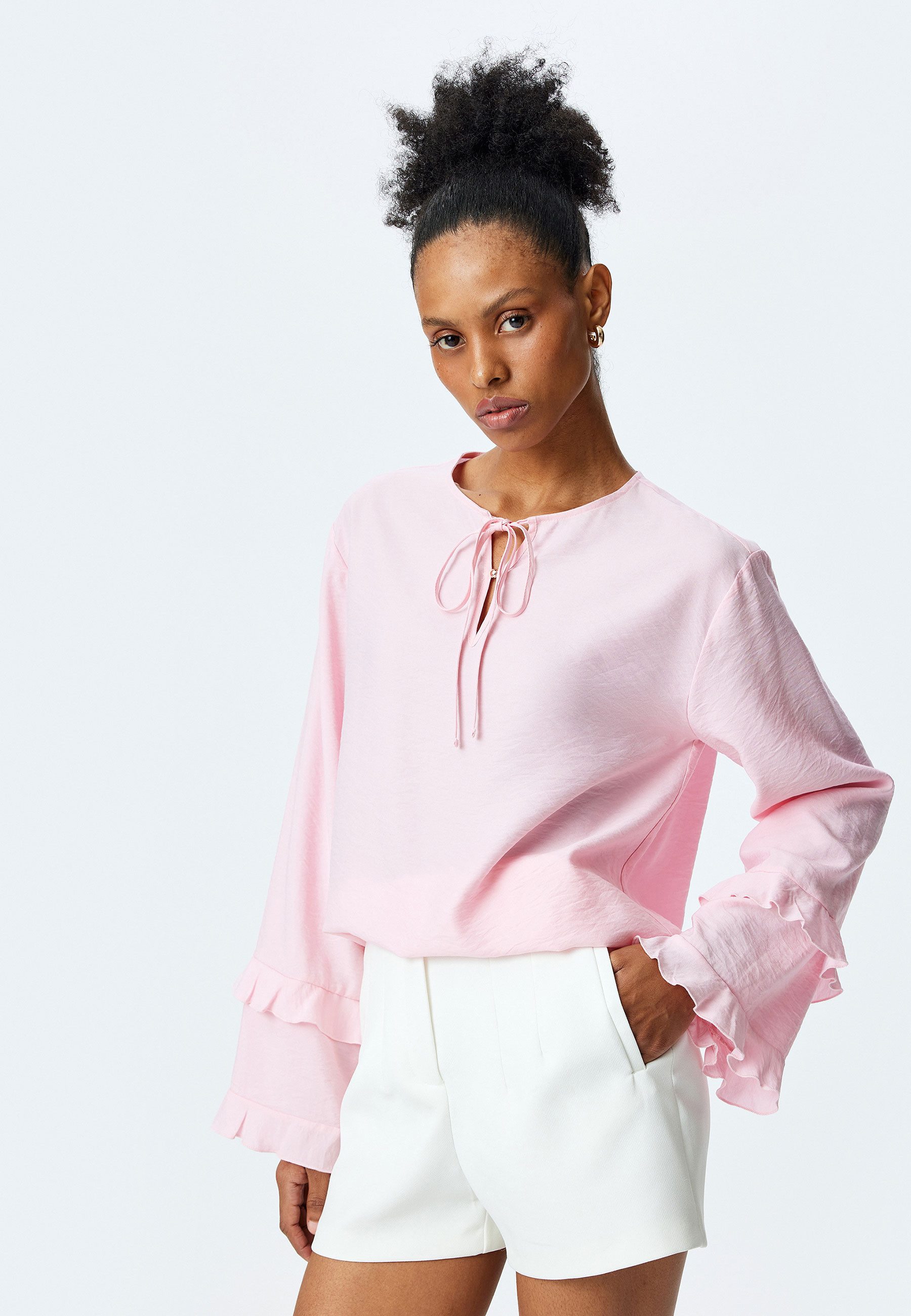 Koton Rüschenbluse Langärmelig Rüschenkragen Rüschenbluse günstig online kaufen