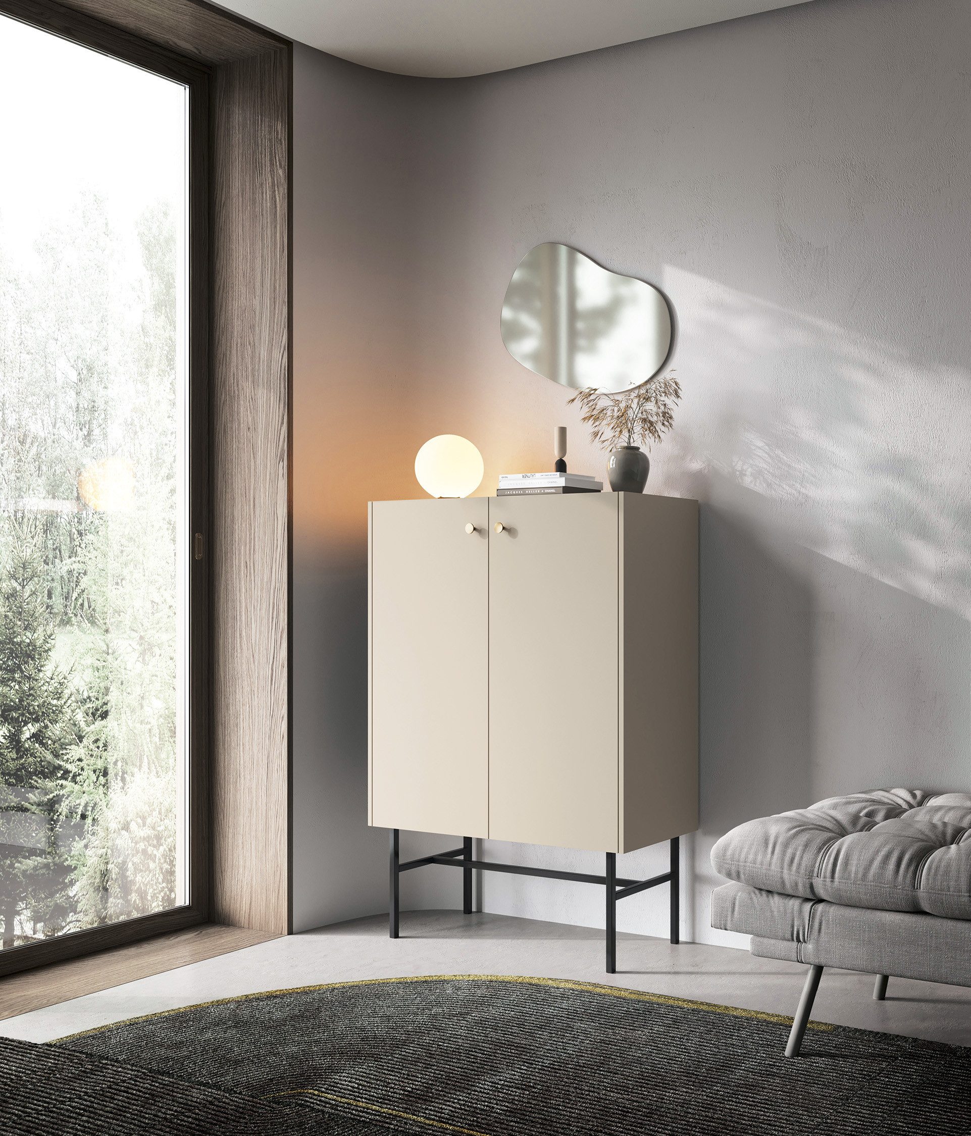 ALLHOUSE24 Hochkommode ART -132 Highboard Kommode Metallgriffe und Metallfüße (1x Hochkommode), Breite: 93,2 cm, Höhe: 131,7 cm, Tiefe: 39 cm