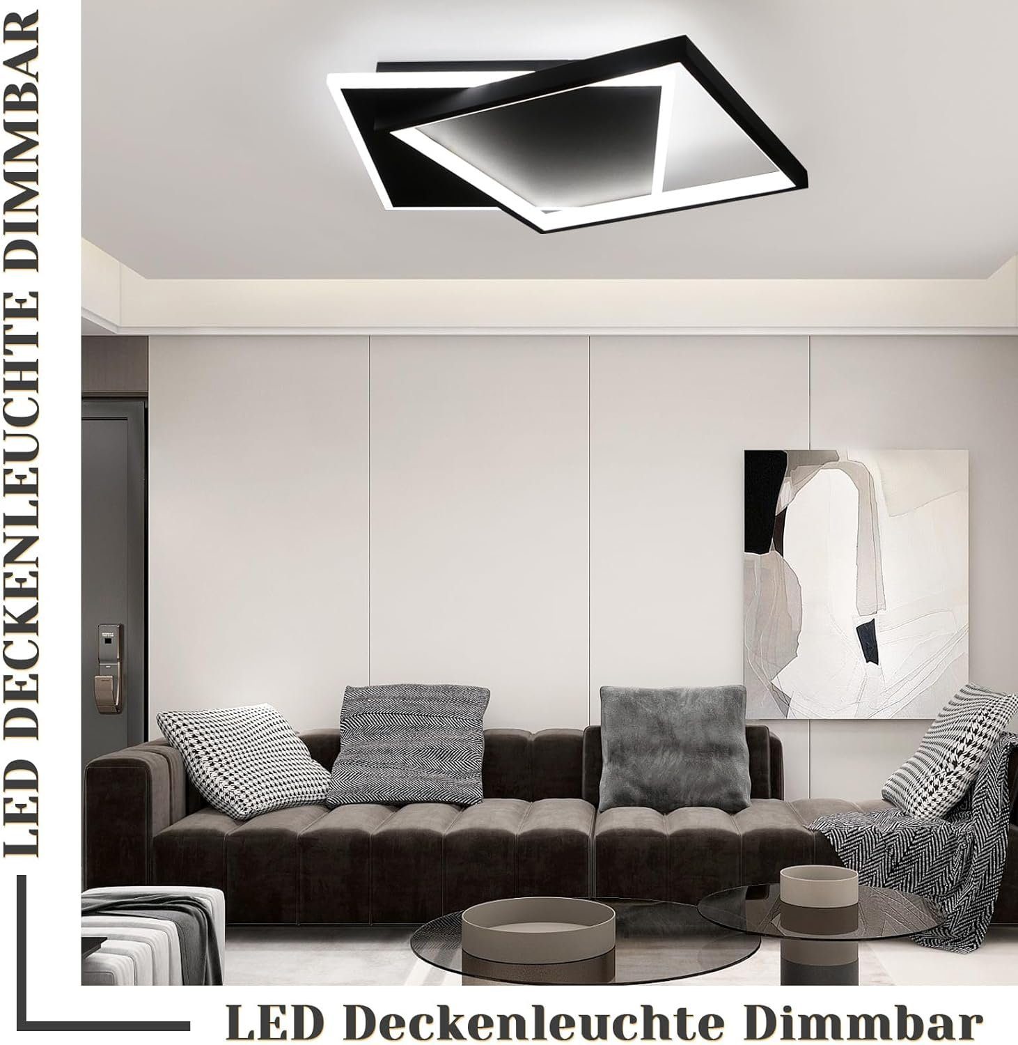 Dimmbar Fernbedienung 44W, LED mit Deckenlampe Studio Schwarz LED Schlafzimmer integriert, für Büro Kinderzimmer Nettlife Deckenleuchte Arbeitszimmer Augenschutz, fest