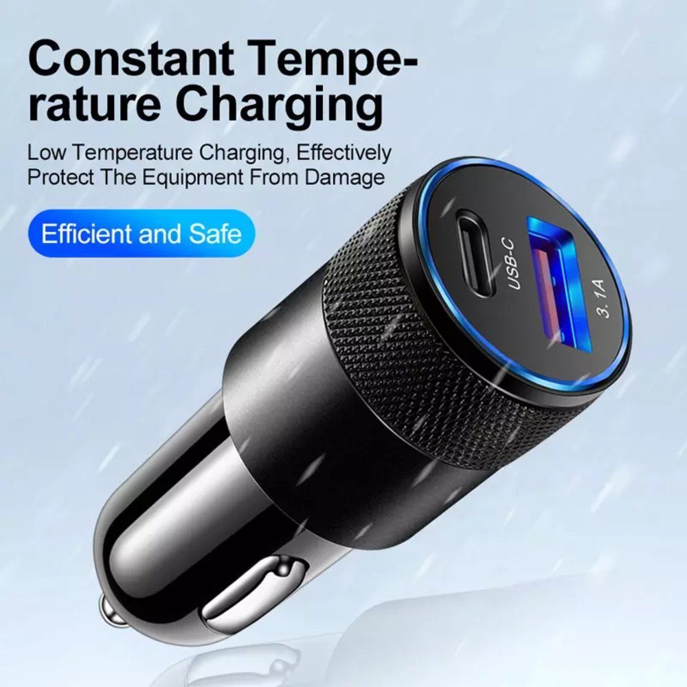 TradeNation Car Charger USB Type C 3.1 Smart Charging Adapter Car Cigarette Lighter Car Adapter USB-C, USB 3.0 Type A to AV OUT/Digital, 2 USB Charging Ports