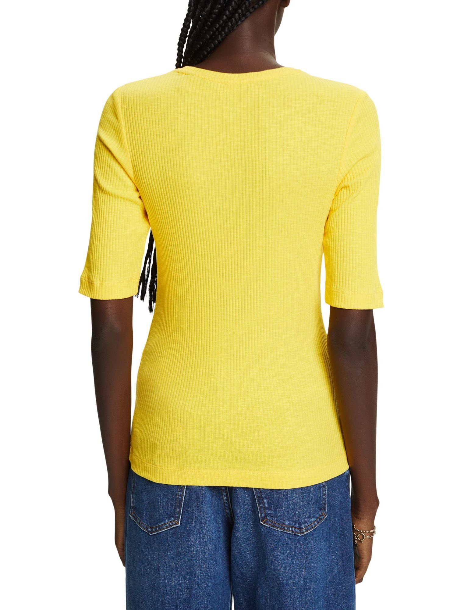 Esprit 3/4-Arm-Shirt T-Shirt geripptem YELLOW Jersey aus