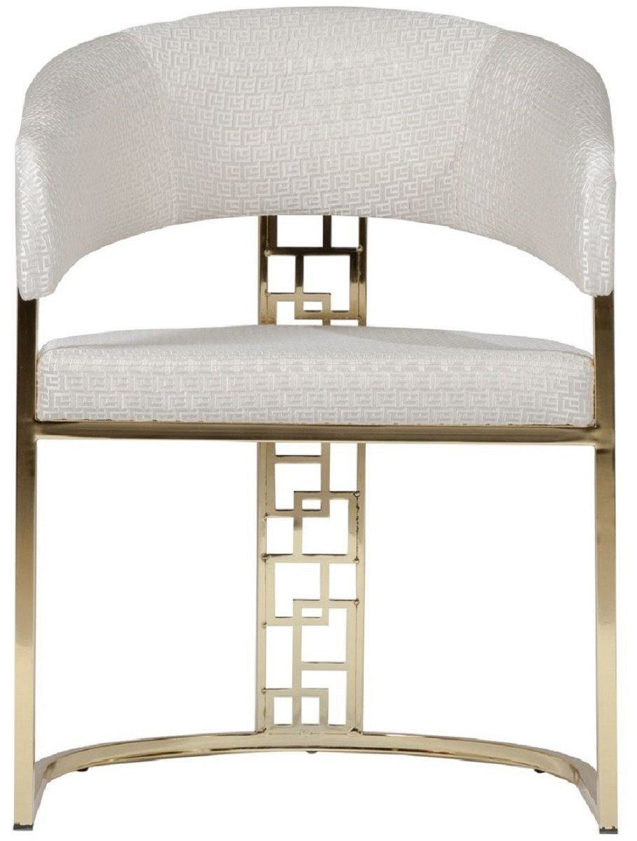 Esszimmerstuhl Casa Padrino Luxus Esszimmer Stuhl mit Armlehnen Weiß / Gold H. 83 cm