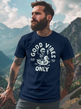 Neverless Print-Shirt Herren T-Shirt Printshirt Spruch Good Vibes Only Skelett-Motiv Sommer mit Print