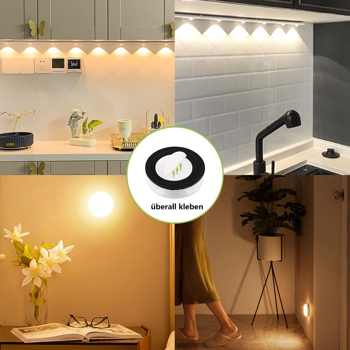 Stillen Batterien, Küche Nachtlicht Lampe Touch 4 LETGOSPT kabellose fest Stück tageslichtweiß, LED-Nachtlichter, LED LED LED integriert, Tageslichtweiß, Unterbauleuchte zum tragbare Nachttischlampe