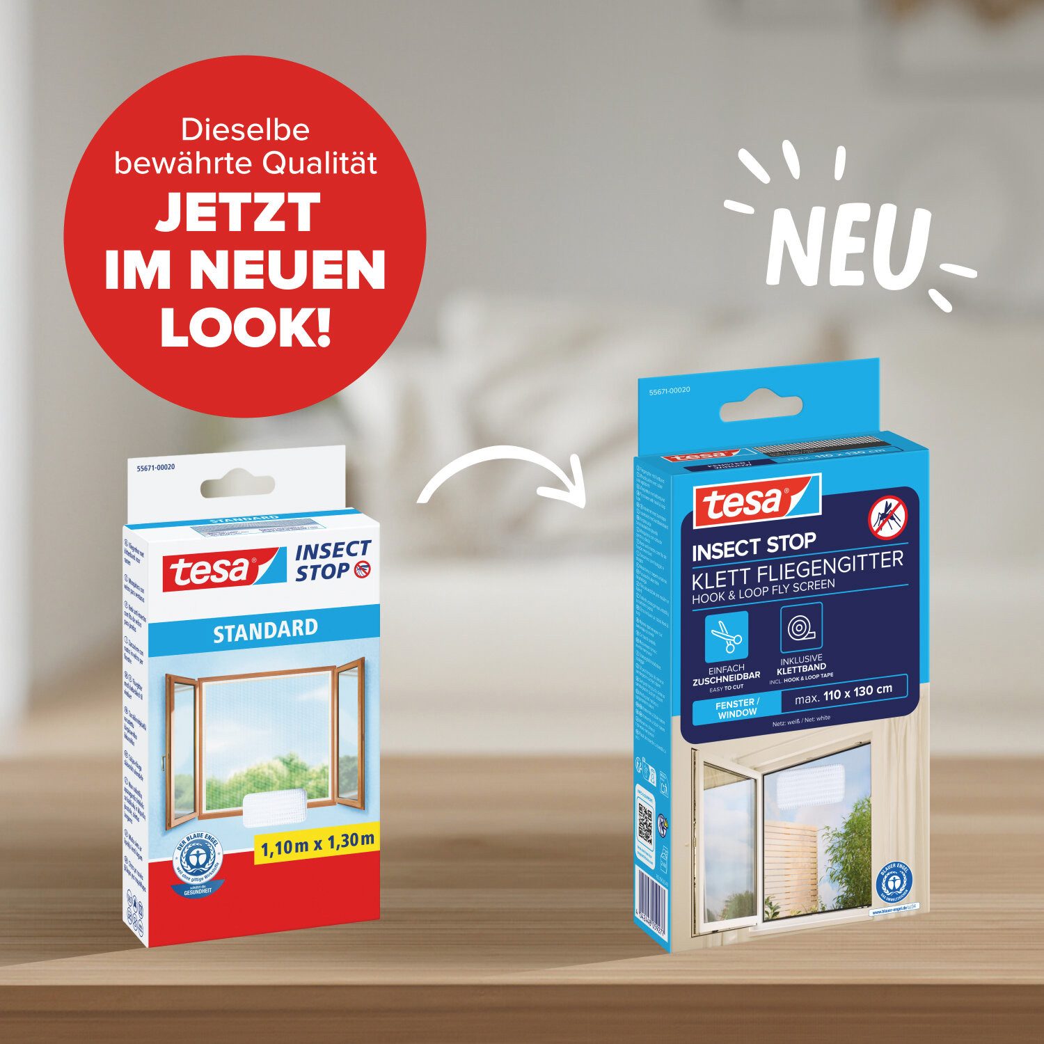 tesa Fliegengitter-Gewebe, (Komplett-Set, 1-St., 1 x Fliegen Netz - 110 cm x 130 cm - Weiß (leichter Sichtschutz), mit Klettband, zuschneidbar - Mückenschutz ohne Bohren