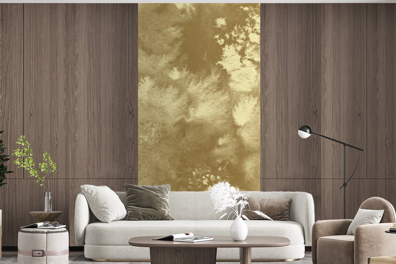 MuchoWow Fototapete Gold - Schlafzimmer Wohnzimmer Abstrakt, Farbe für Fototapete Vliestapete Küche, (2 bedruckt, - Matt, St)