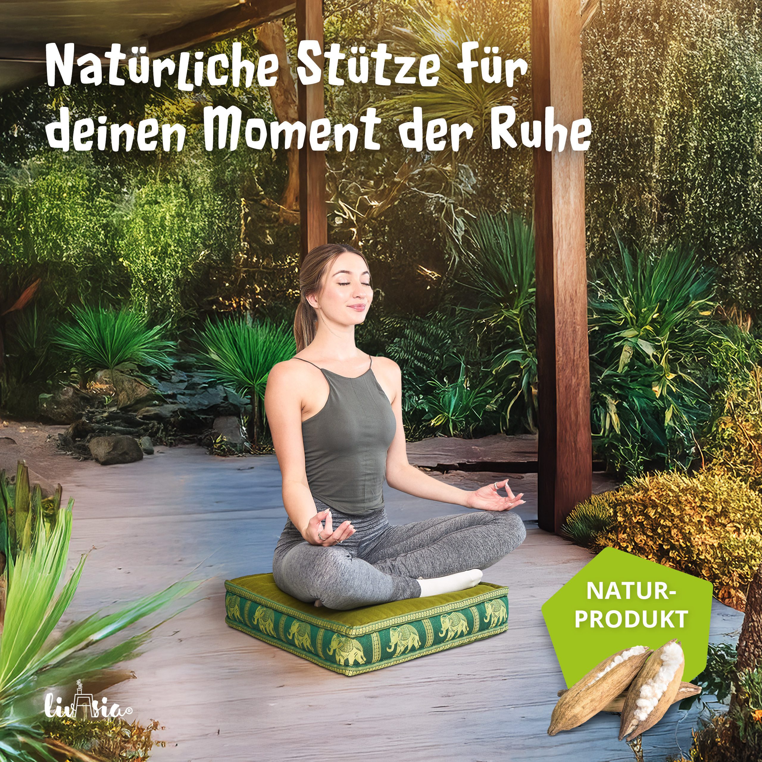 livasia Sitzkissen Bodensitzkissen (Deluxe) vegan und handgefertigt, 50x50x10cm, Kapok