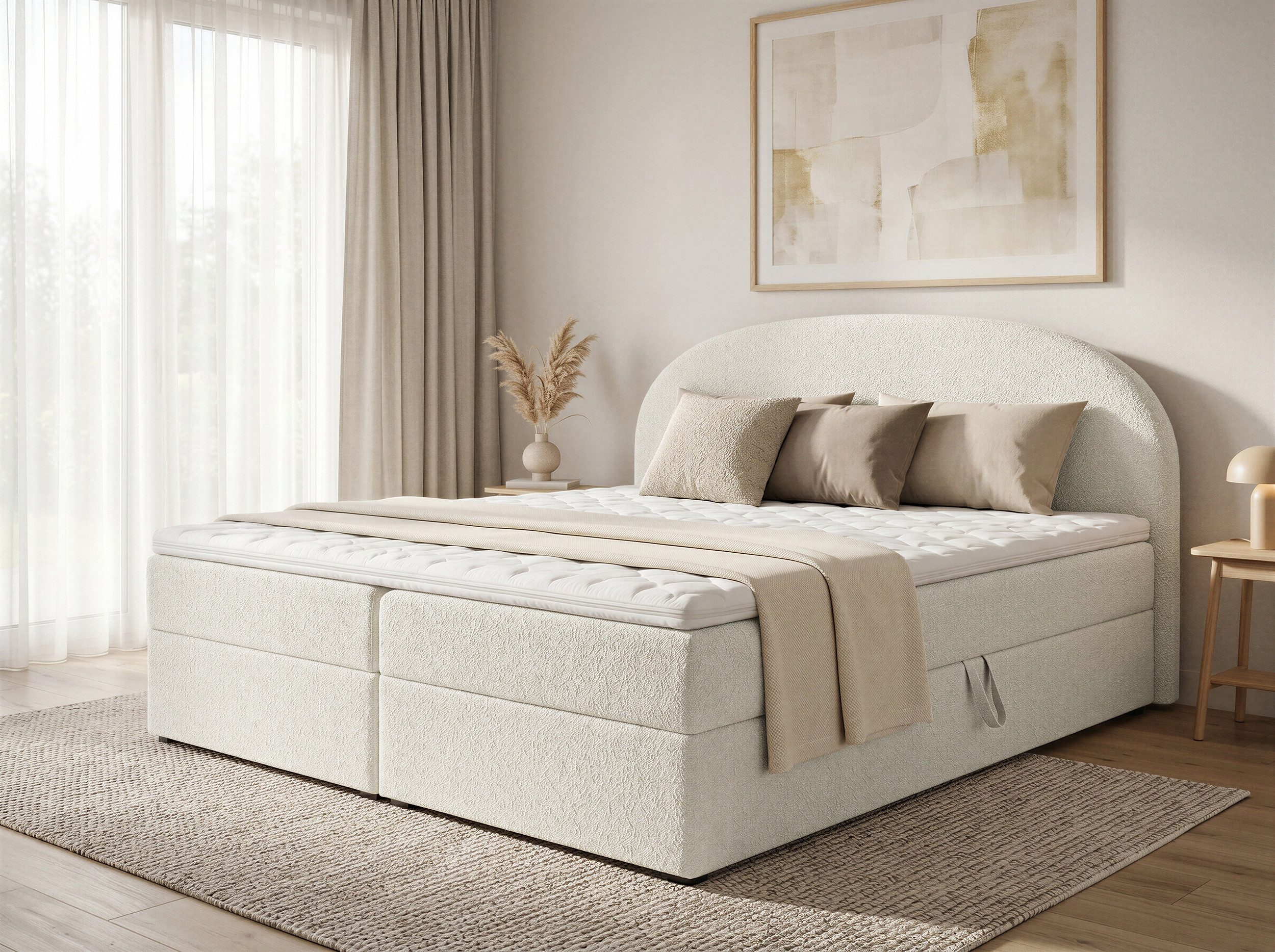 Sofnet Boxbett Cloud (mit zwei Bettkästen, Bonell-Matratze und Topper), Doppelbett, Polsterbett mit Kopfteil, Boxspringbett, Bouclé-Stoff