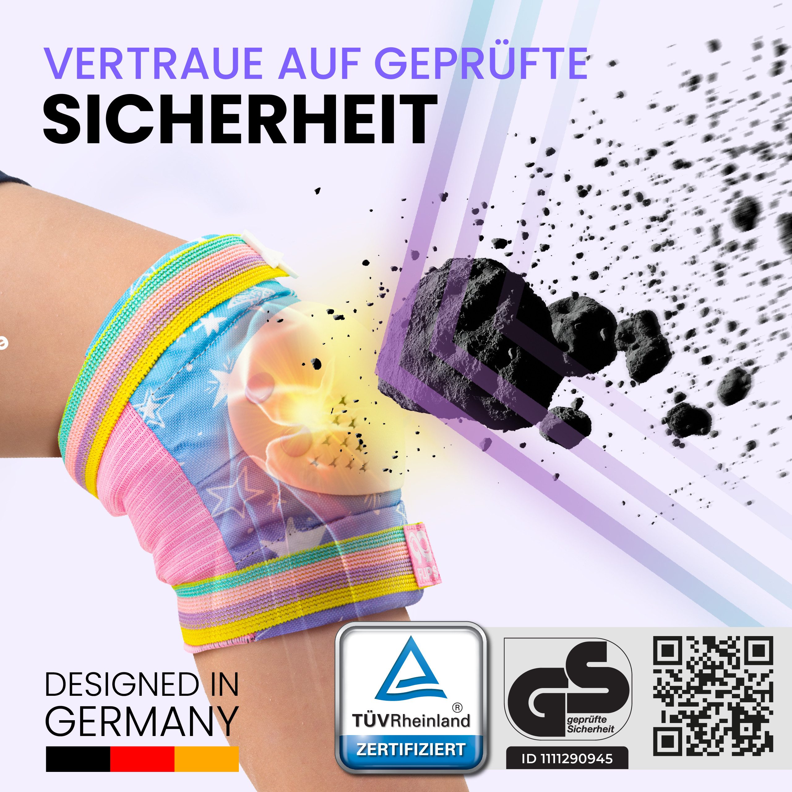 99FLIPS Protektoren-Set 3-12 Jahre - Einhorn Knieschoner Kinder Schlittschuh Schoner Set (Schützer Set Kinder für Skateboard Inline Skates Rollschuhe, 7-tlg., K – Bild 2 von 5