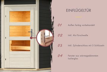 Karibu Saunahaus Klaas, BxTxH: 196 x 196 x 228 cm, 38 mm, (Set) moderne Tür, Ofen 9 kW Bio externe Strg easy