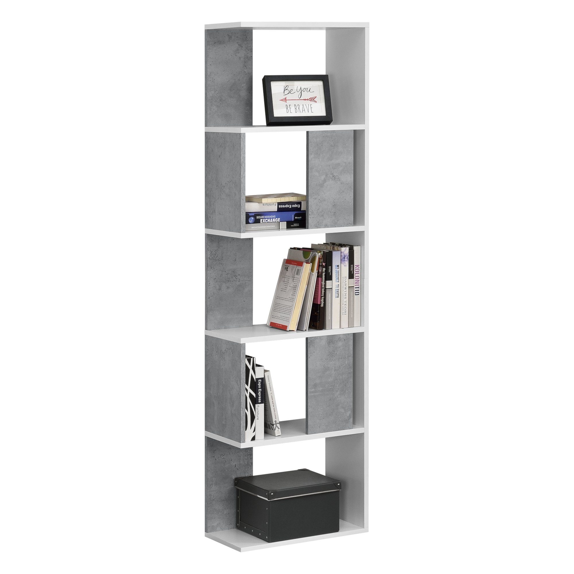 en.casa - Bücherregal, betonfarben mit 159x45x23,5cm weiß Ablageflächen »Aneby« Regal Weiß/Betonoptik 5