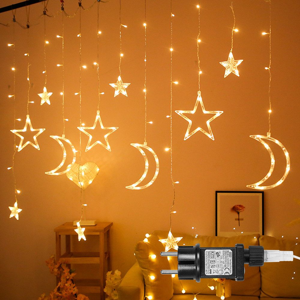 Sunicol Lichterkette Sterne Mond LED Lichtervorhang mit Stecker, 8 Modi, Ti günstig online kaufen