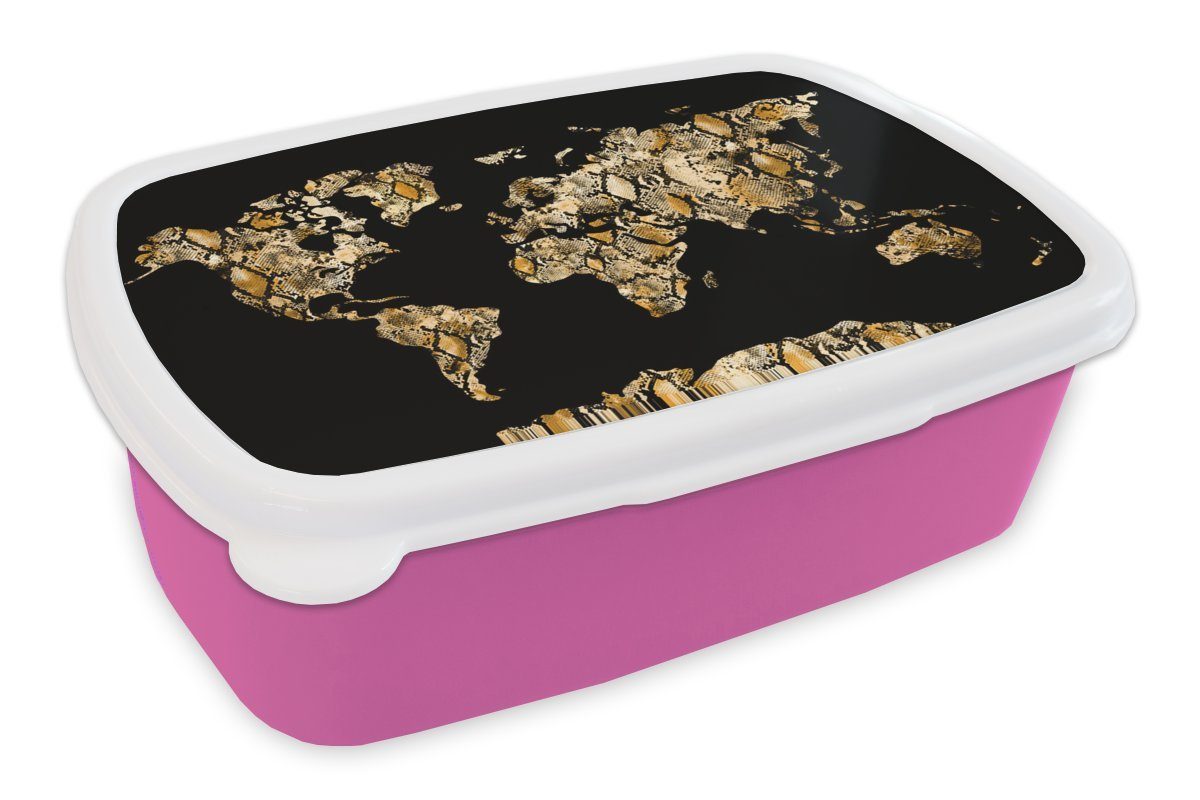 Kunststoff Erwachsene, Brotdose - Snackbox, Kinder, Kunststoff, rosa MuchoWow Karte Brotbox Schlange, - für Luxus Mädchen, (2-tlg), Lunchbox