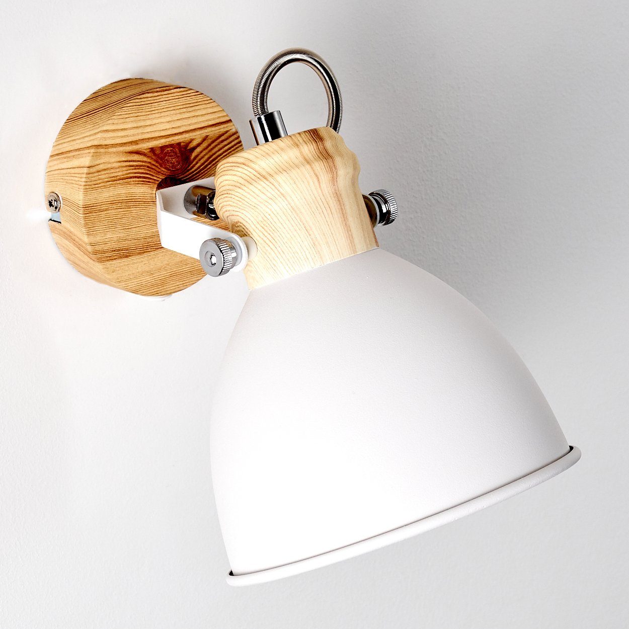 hofstein Wandleuchte »Verago« verstellbare Wandlampe aus Metall in Weiß/Holzoptik, ohne Leuchtmittel, 1xE27, Retro/Vintage Wandspot mit An-/Ausschalter am Gehäuse