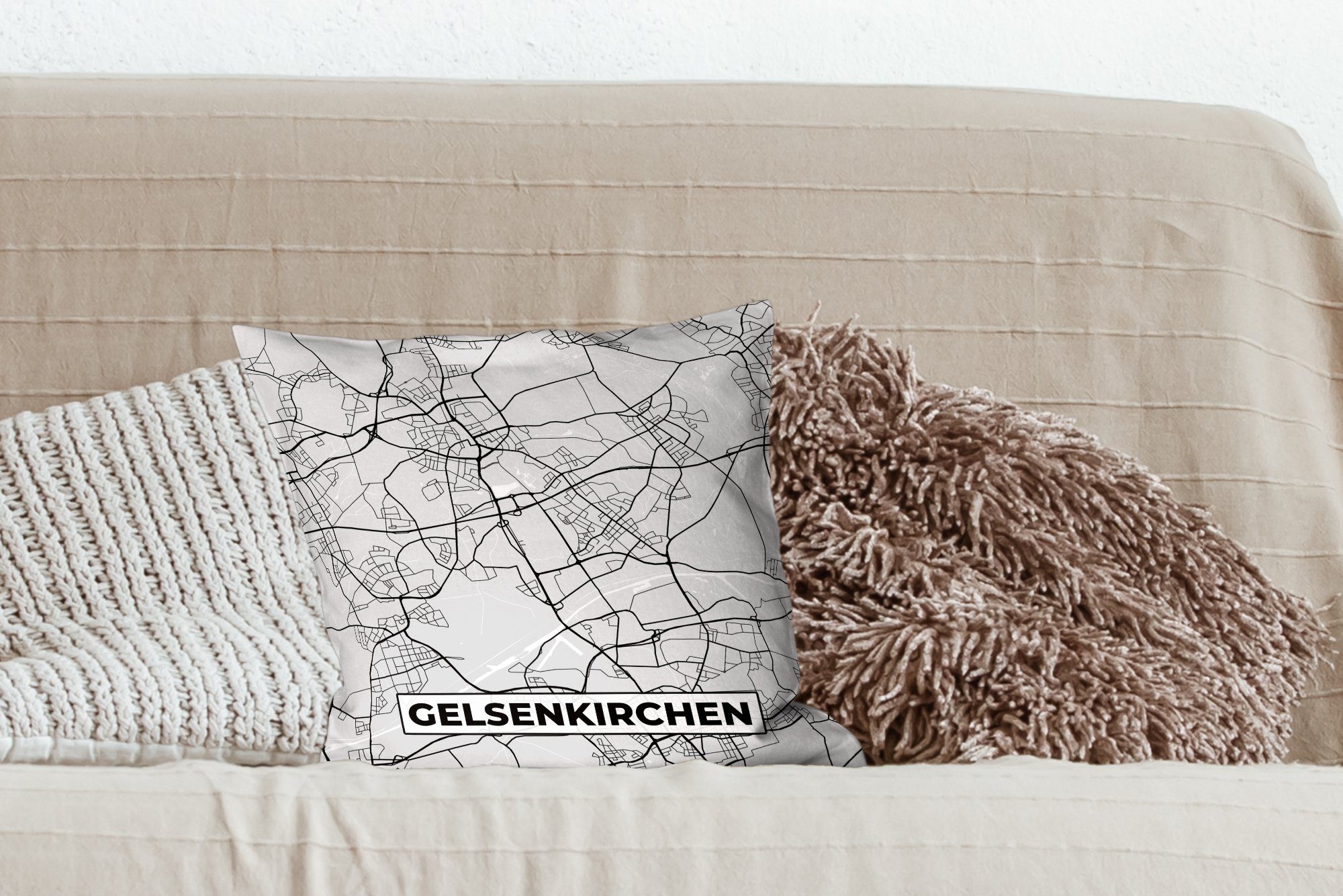 - Zierkissen mit Deko, Sofakissen Dekokissen - Deutschland Stadtplan Wohzimmer, Schlafzimmer, MuchoWow Füllung für Karte, Gelsenkirchen -