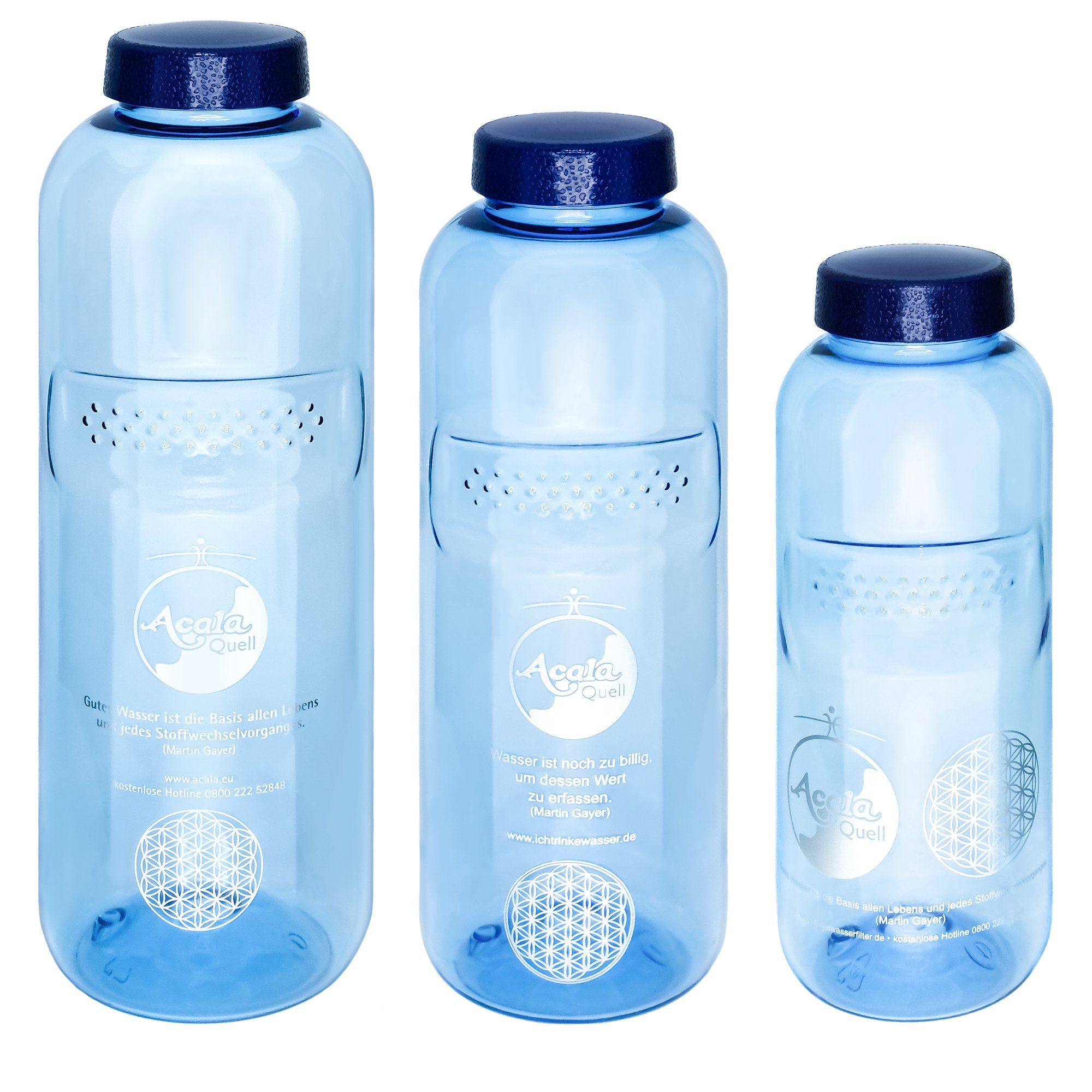 AcalaQuell Trinkflasche Optimal Set & 0,75L; 0,5L; lebensmittelecht 1x 1x 1,0L, weichmacherfrei 1x Grip