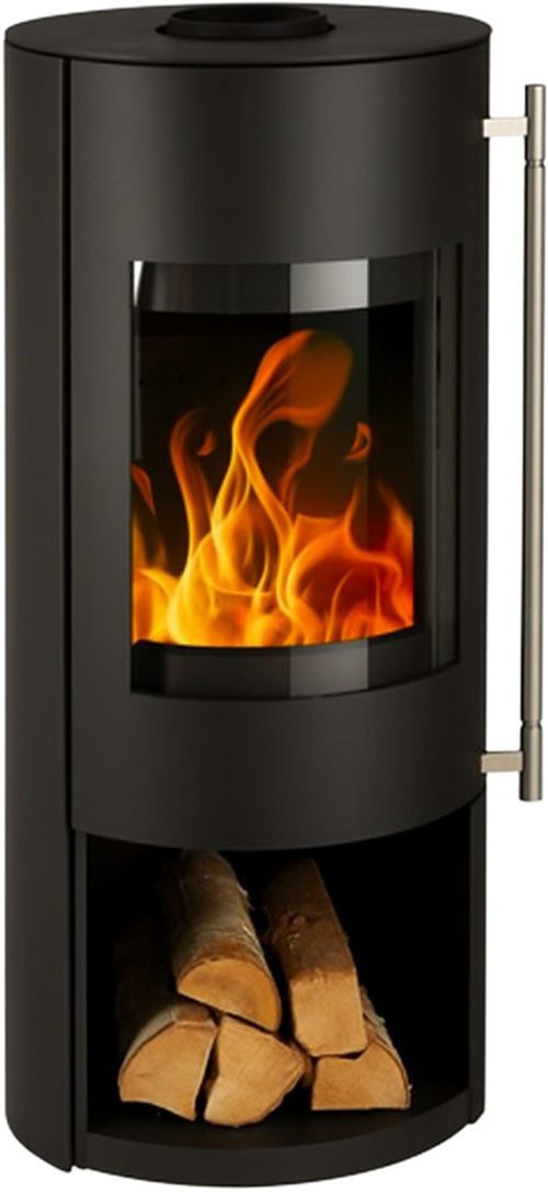 Haas + Sohn Kaminofen GRASSE Stahl, tief-schwarz, mit Holzfach, ohne Türe, Zeitbrand