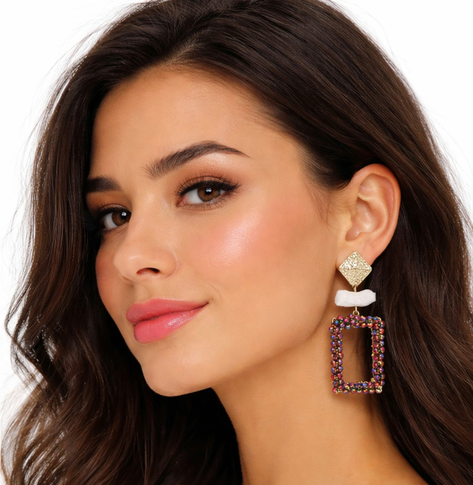 Ella Jonte Paar Ohrstecker, Statement-Ohrringe Gold Rot mit Perle & Kristall-Glitzer