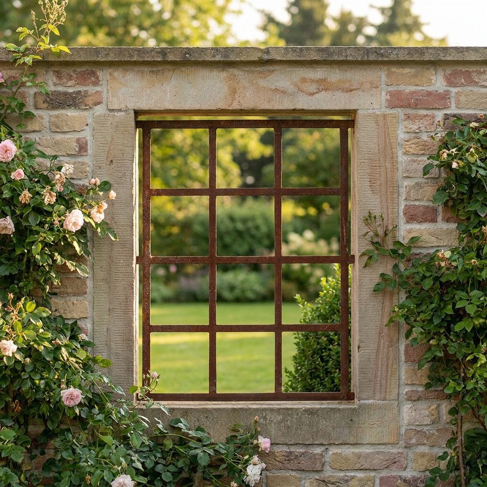Antikas Fenster Stallfenster, Rostig, Bauernfenster, Eisenfenster, Gartenmauer 95 x