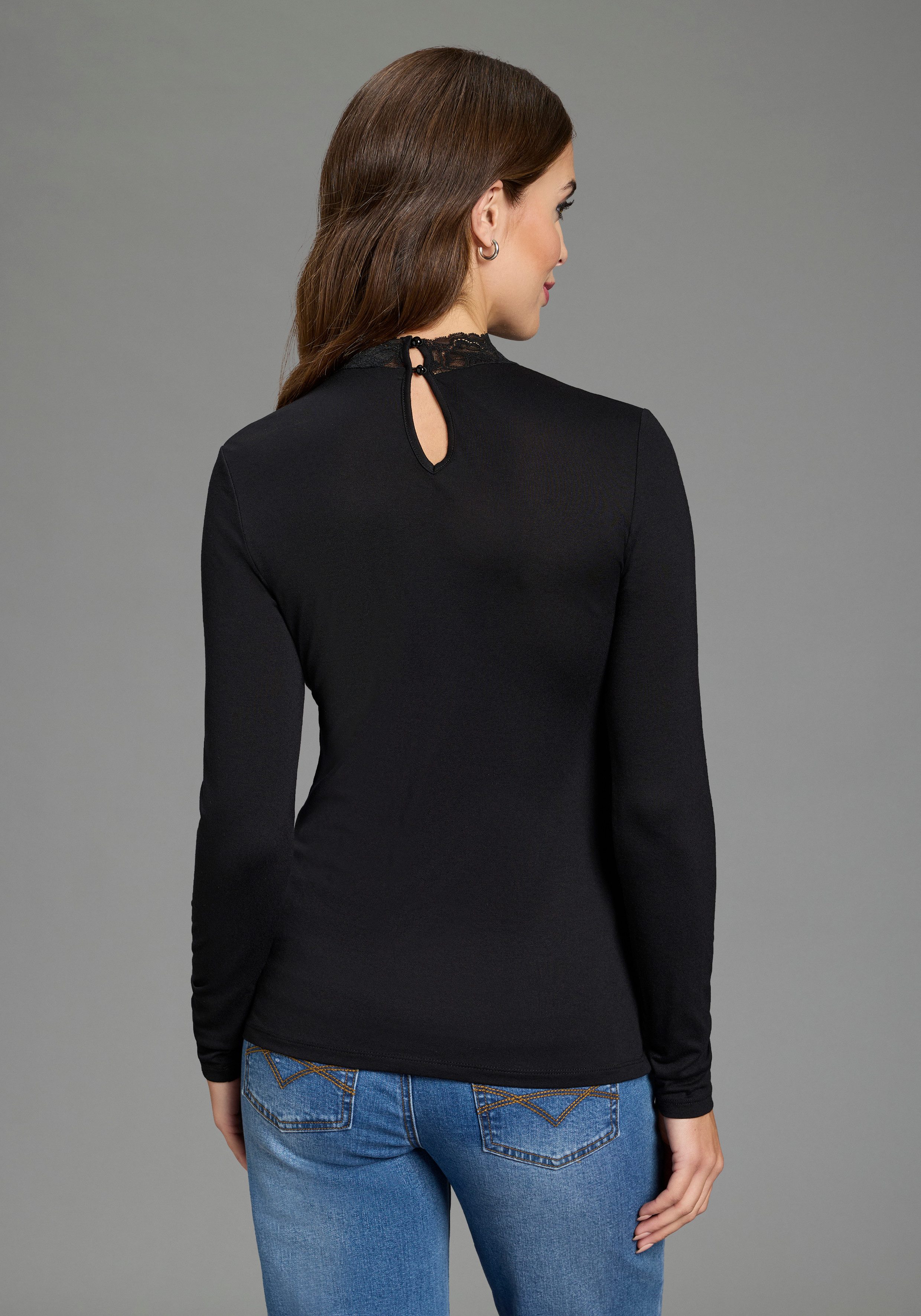 Laura Scott Langarmshirt figurbetonte Passform, Langarm, mit Stehkragen