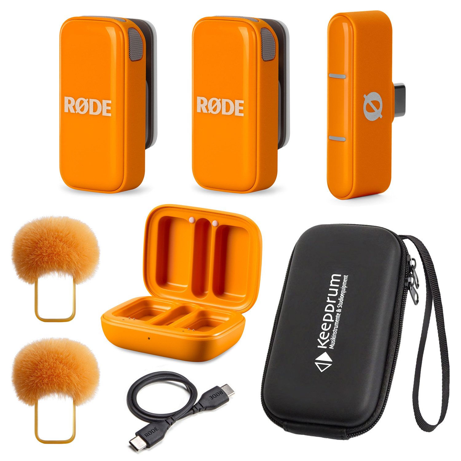 RØDE Rode Wireless Micro Mikrofon-System USB-C Orange mit Soft-Case Digitales Aufnahmegerät (Vorteils-Set mit Soft-Case)