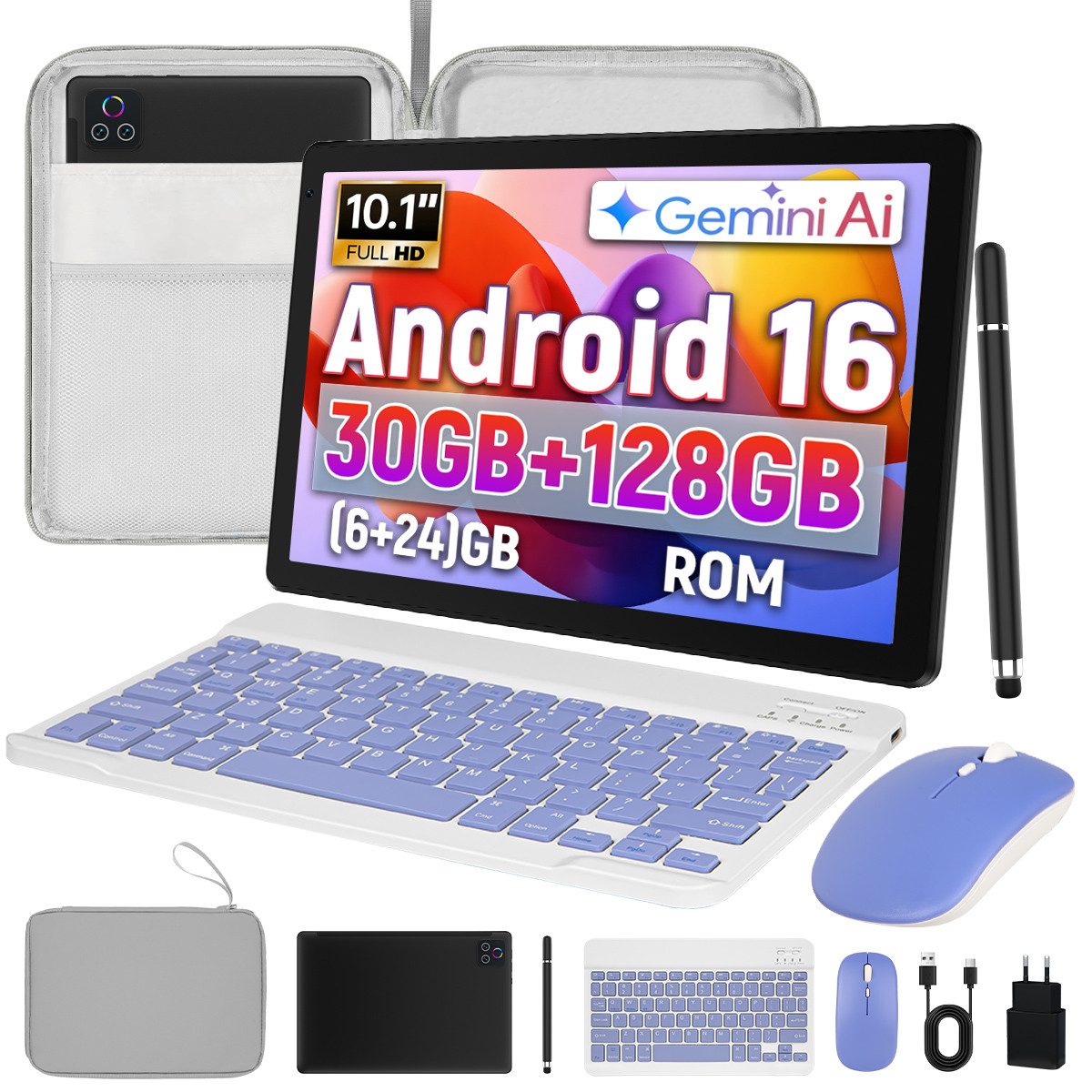 BUFO 10 Zoll Octa-Core, 128 GB, mit Tastatur, Stift & Tasche, Wi-Fi 6 Tablet (10.1", 128 GB, Android)