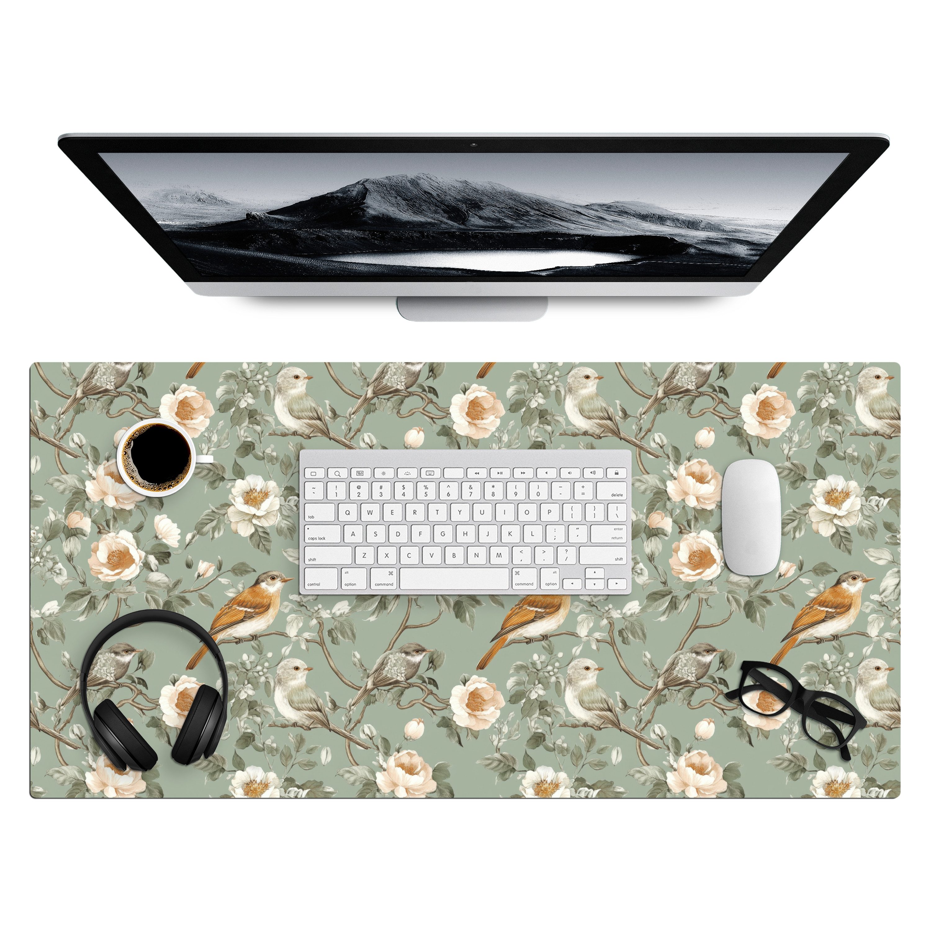 MuchoWow Gaming Mauspad Rosa - Vögel - Farbenfroh (1-St), Gaming Mauspad XXL, Schreibtischunterlage, Desk Mat Groß, 80x40 cm