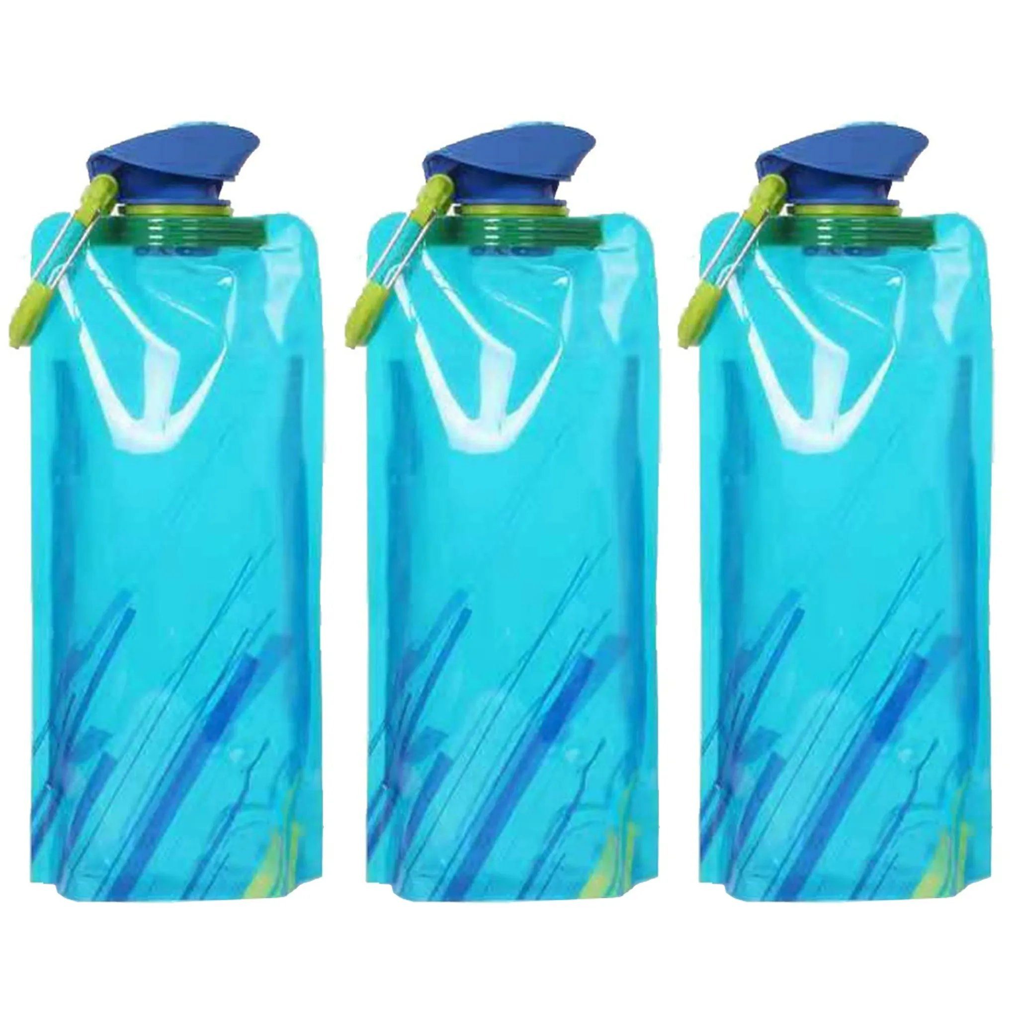 700ML Wasserflaschen Faltbare von Set Blau Trinkflasche Beutel 3 Trinkflasche Flasche TUABUR