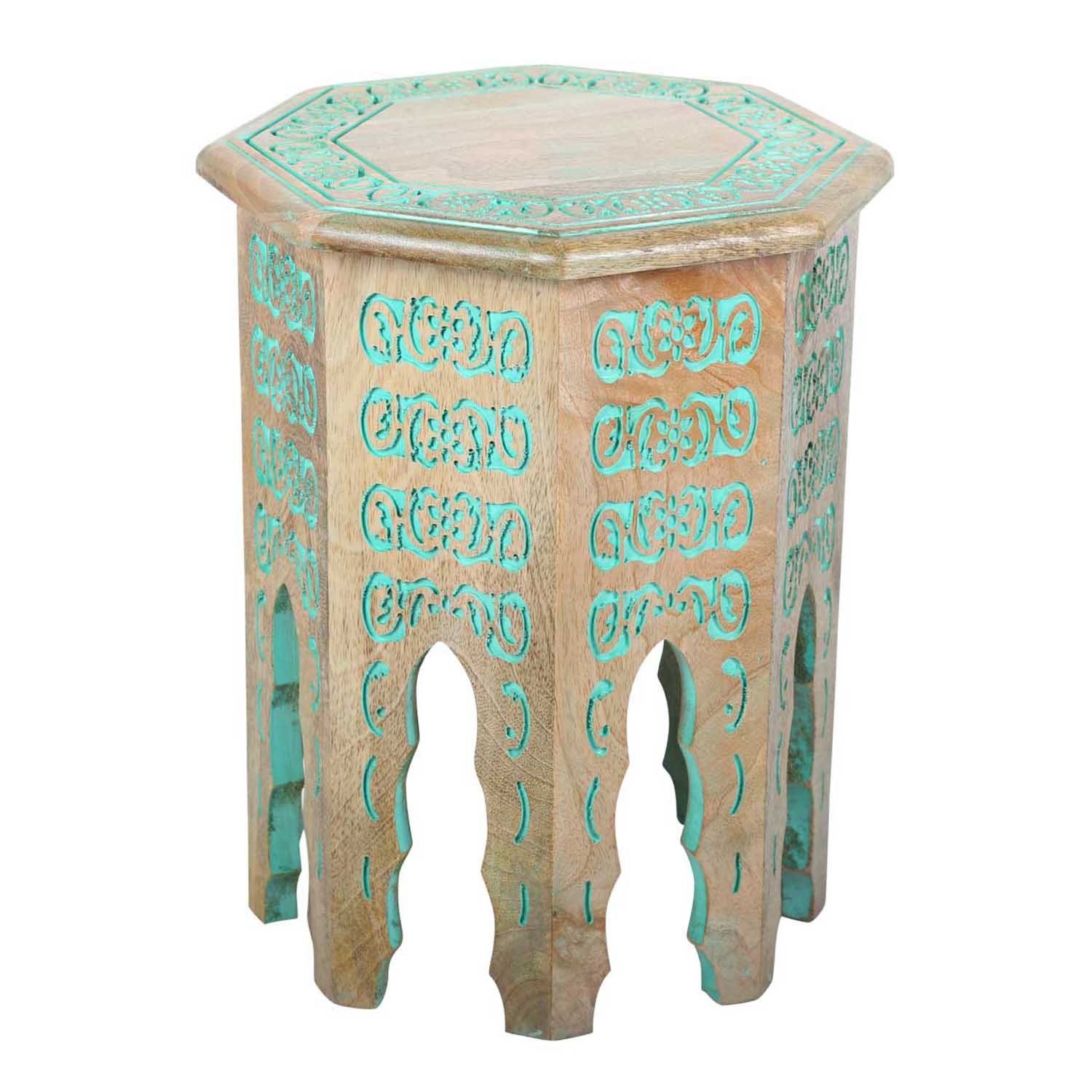 Casa Moro Beistelltisch Orientalischer Beistelltisch Houda Türkis  Massivholz Tisch, Kunsthandwerk mit Ornamenten verziert