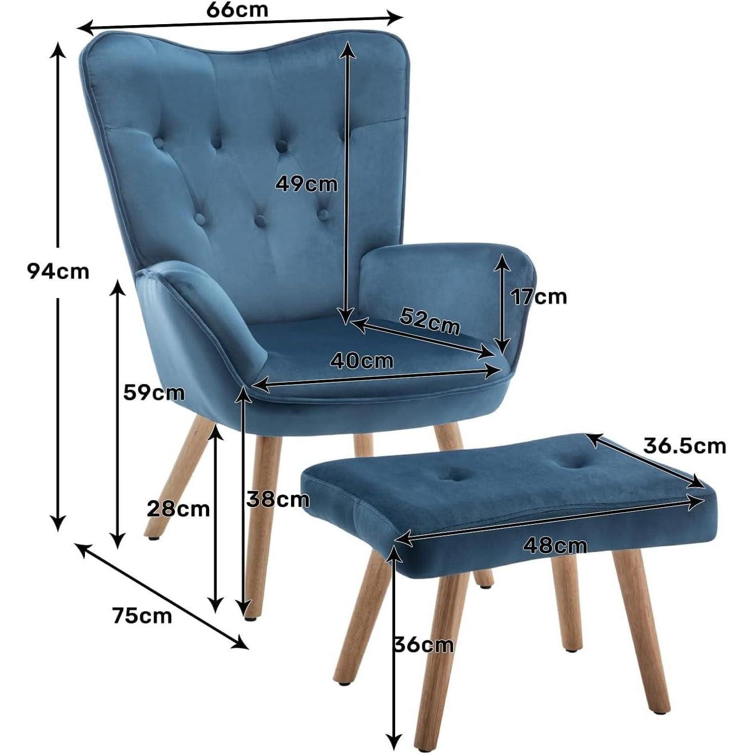 LuxusKollektion Ohrensessel Ohrensessel Hocker Samt Relaxsessel Lesesessel Blau sessel