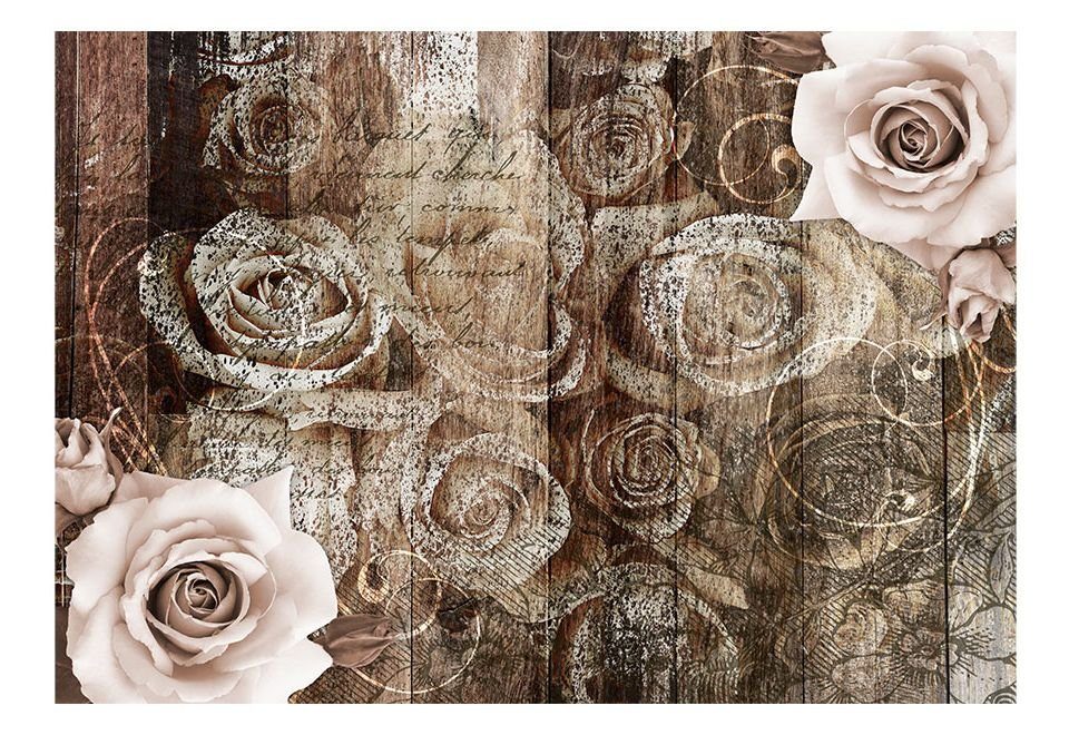 Design halb-matt, 3.5x2.45 & lichtbeständige KUNSTLOFT Wood m, Tapete Old Vliestapete Roses