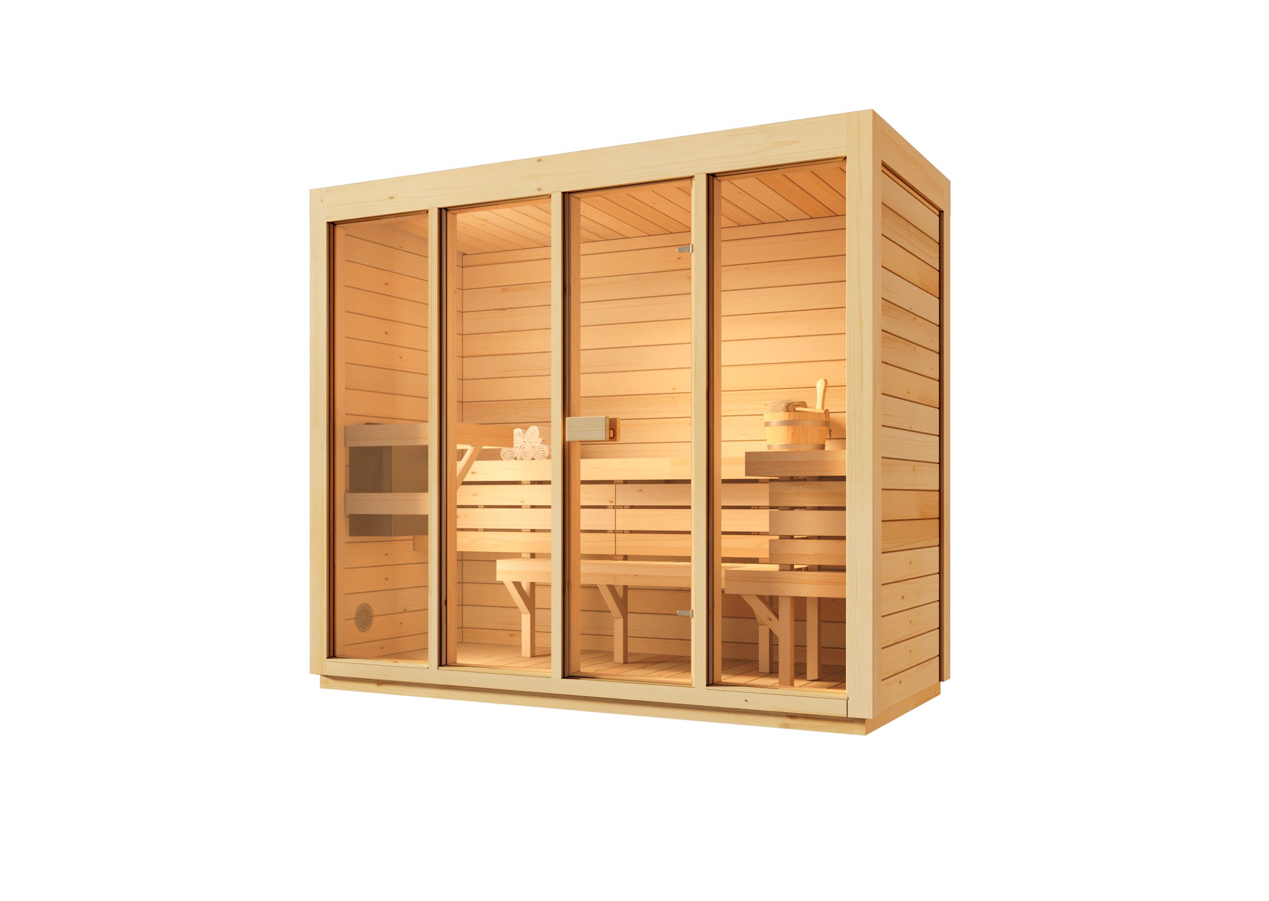 FinnTherm Sauna Innensauna Kuuma L, BxTxH: 242 x 111 x 213 cm, 42 mm, in Naturbelassen Inkl. Fußboden