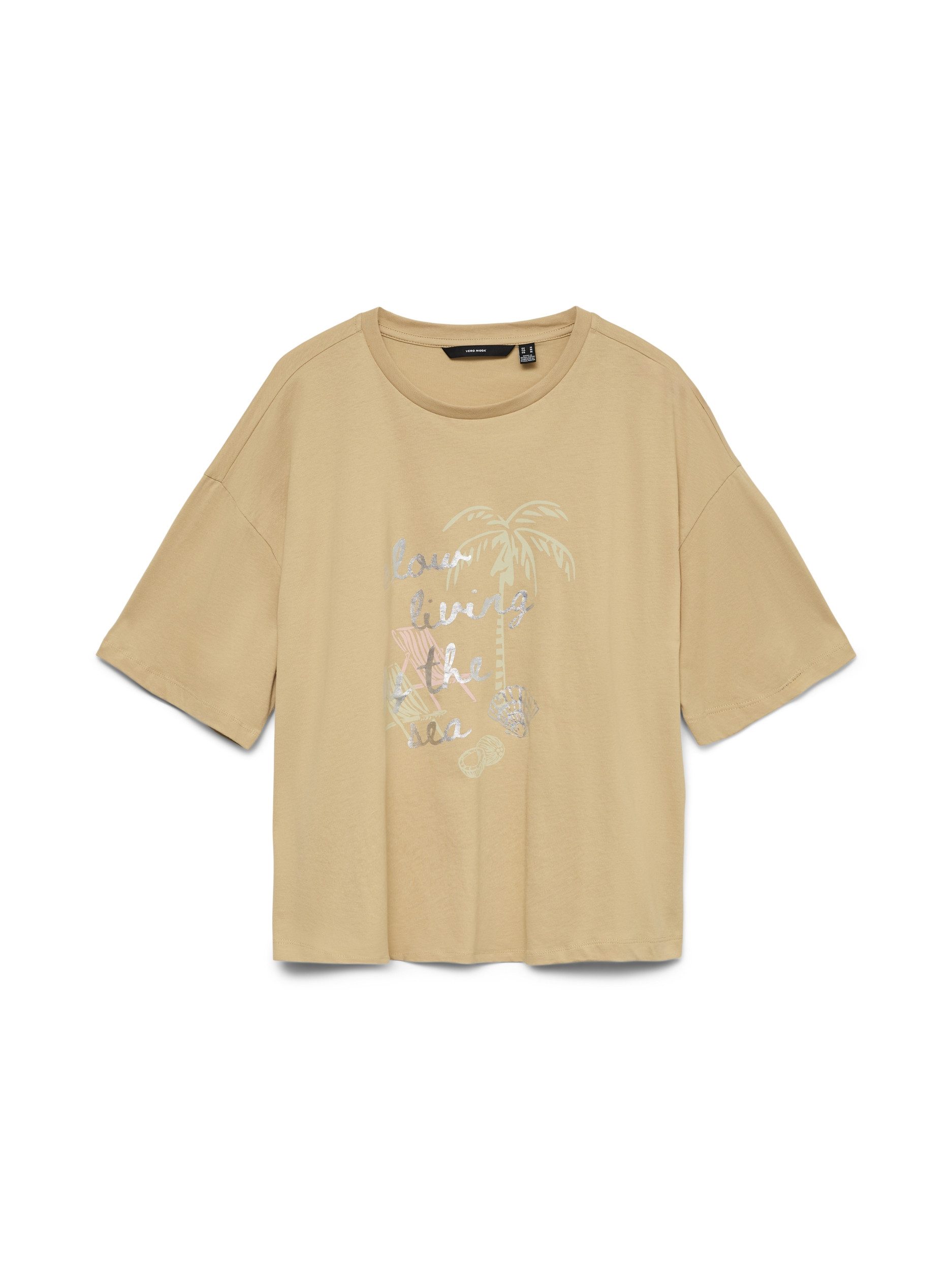 T-Shirt VMSIGRID KELLY SS TOP BOX JRS, Warm Sand/SLOW LIVING
