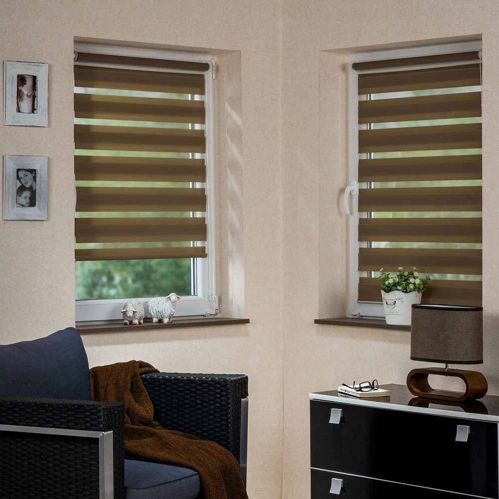 Doppelrollo, MDEKOR, Pflegeleichtes Rollo, stufenlos verstellbar, einfache Montage, Fenstermontage, Beige 42x150 cm