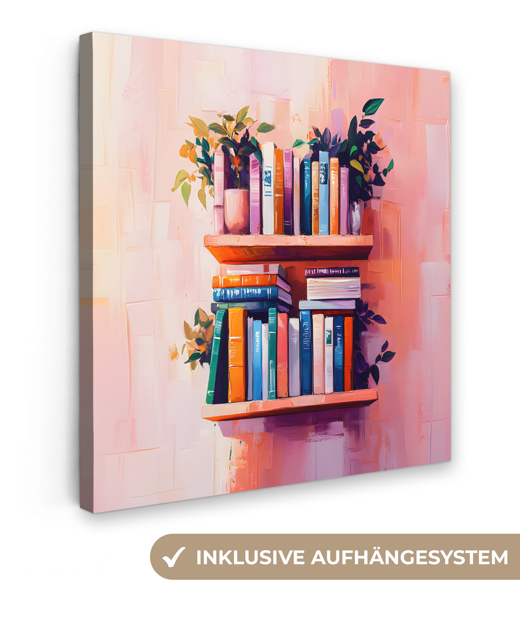 Leinwandbild Regale - Bücher - Blätter