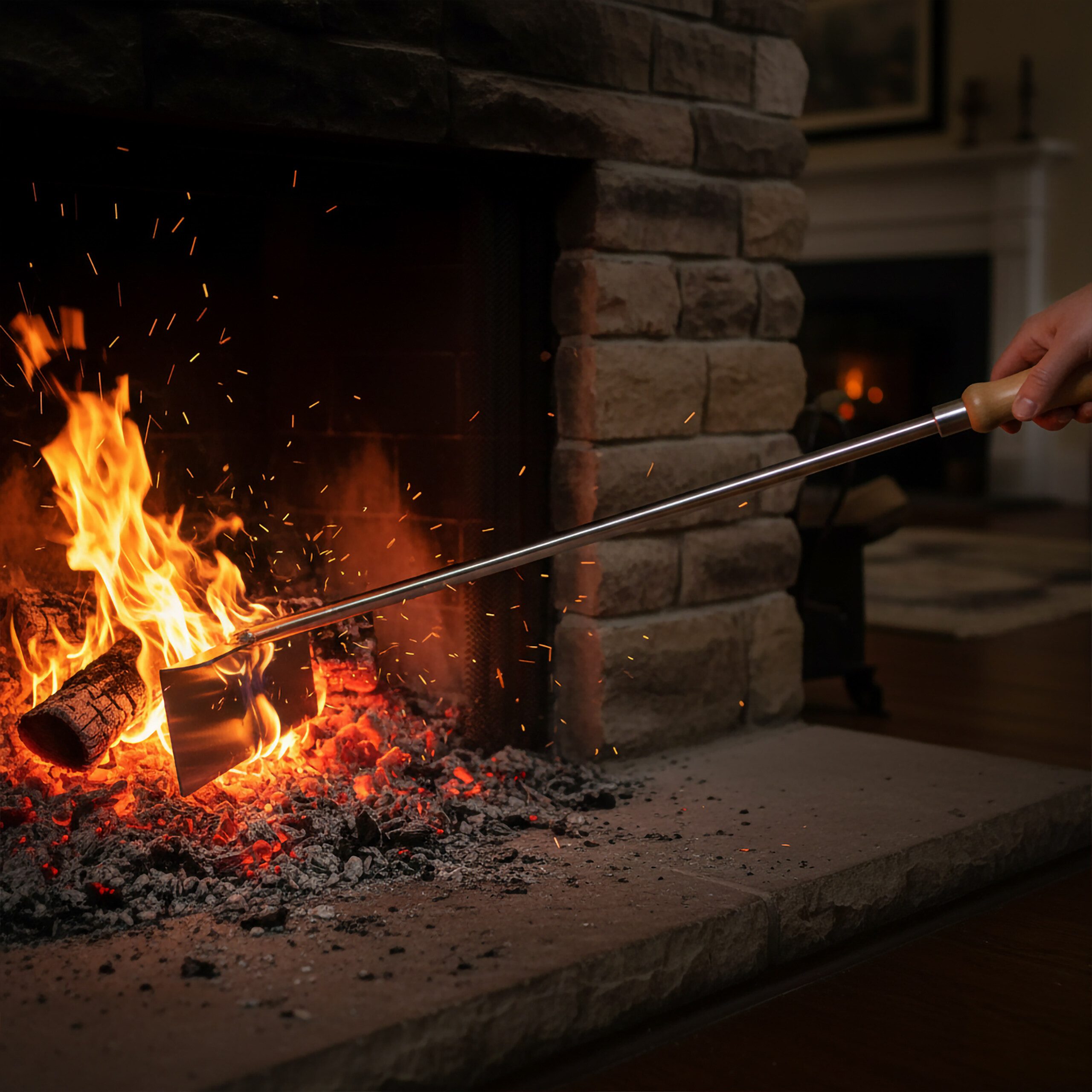 relaxdays Ascheschaufel Aschekratzer Edelstahl mit Holzgriff